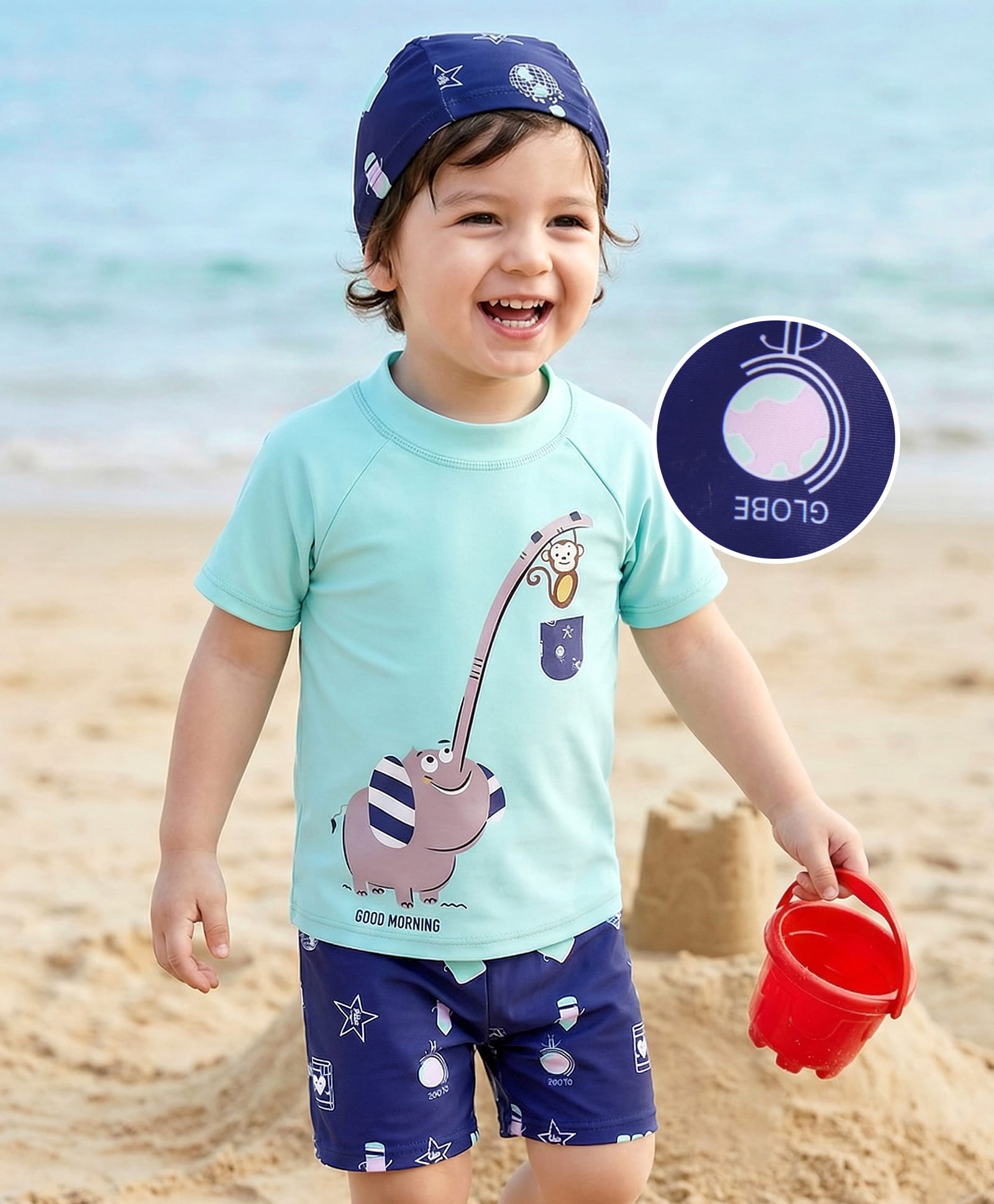 Mark & Mia Half Raglan Sleeves Two Piece Swimsuit With Animal Print - Blue-picture-22
