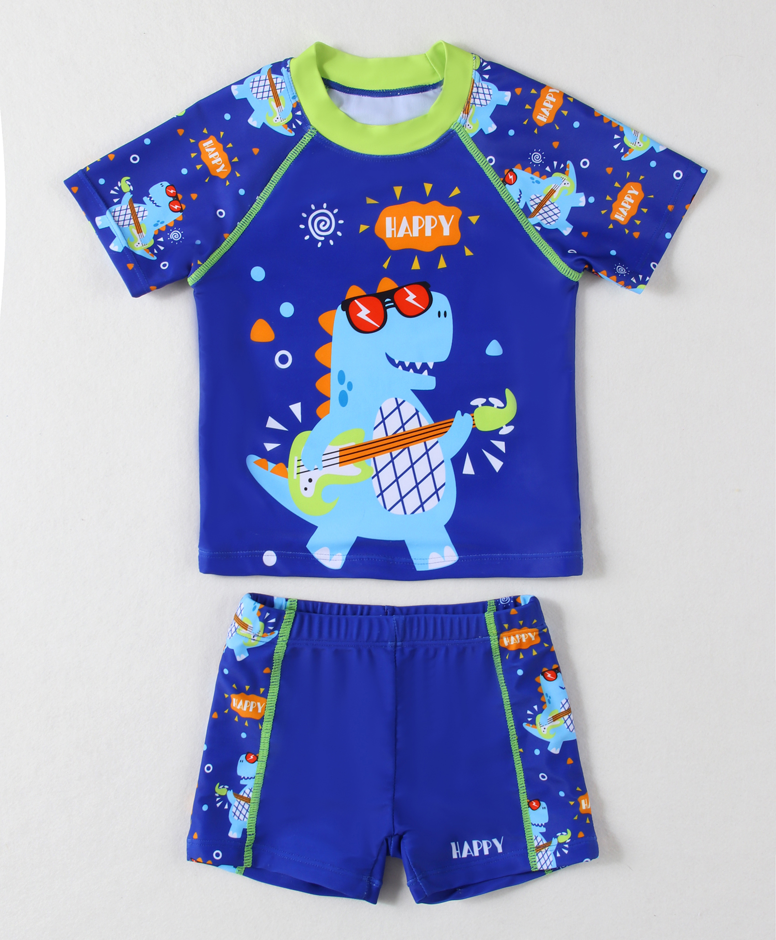 Babyhug Half Raglan Sleeves Two Piece Swimsuit With Dino Print - Blue-picture-22
