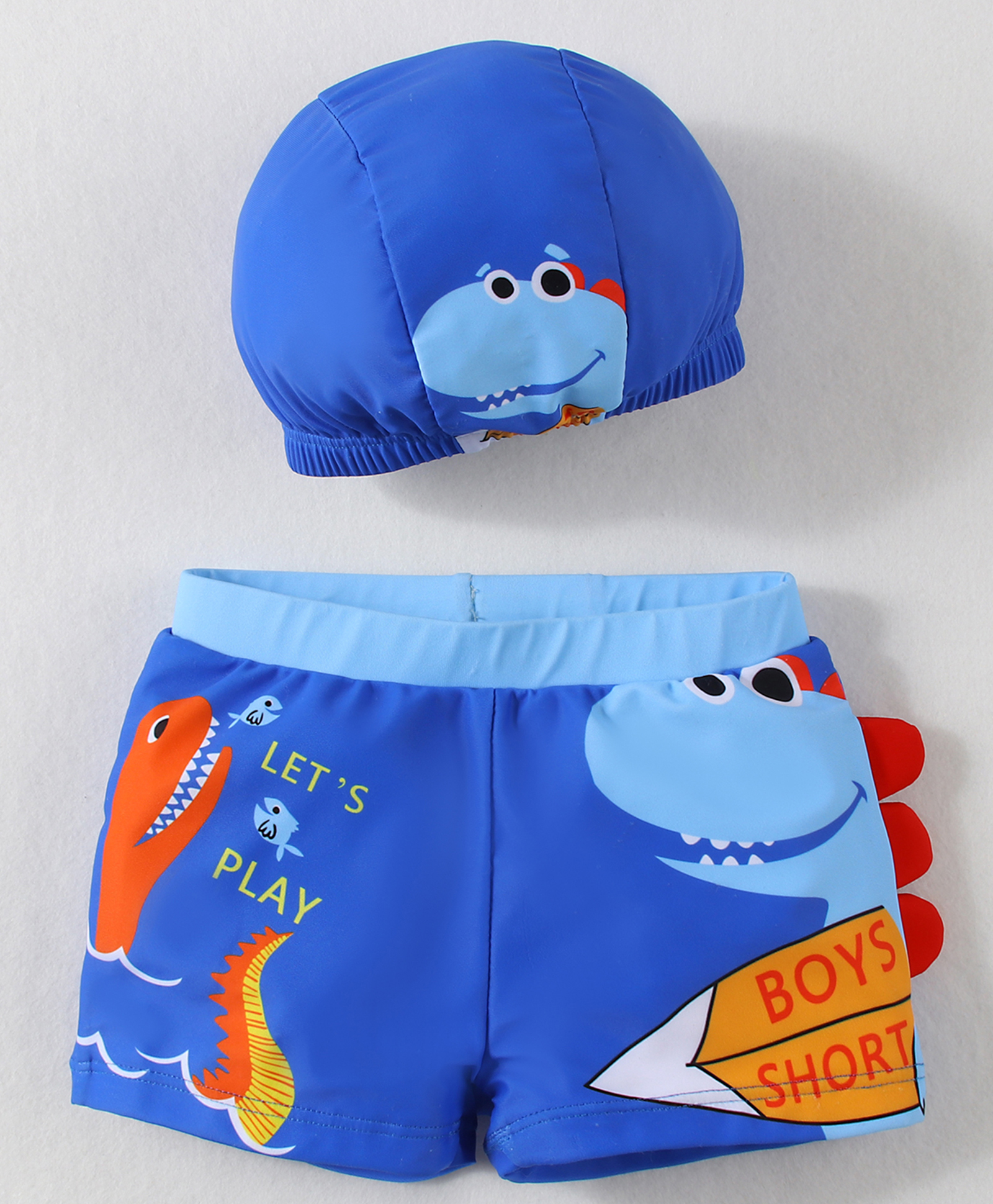 Babyhug Swimming Trunk With Dino Print & Swimming Cap - Blue
