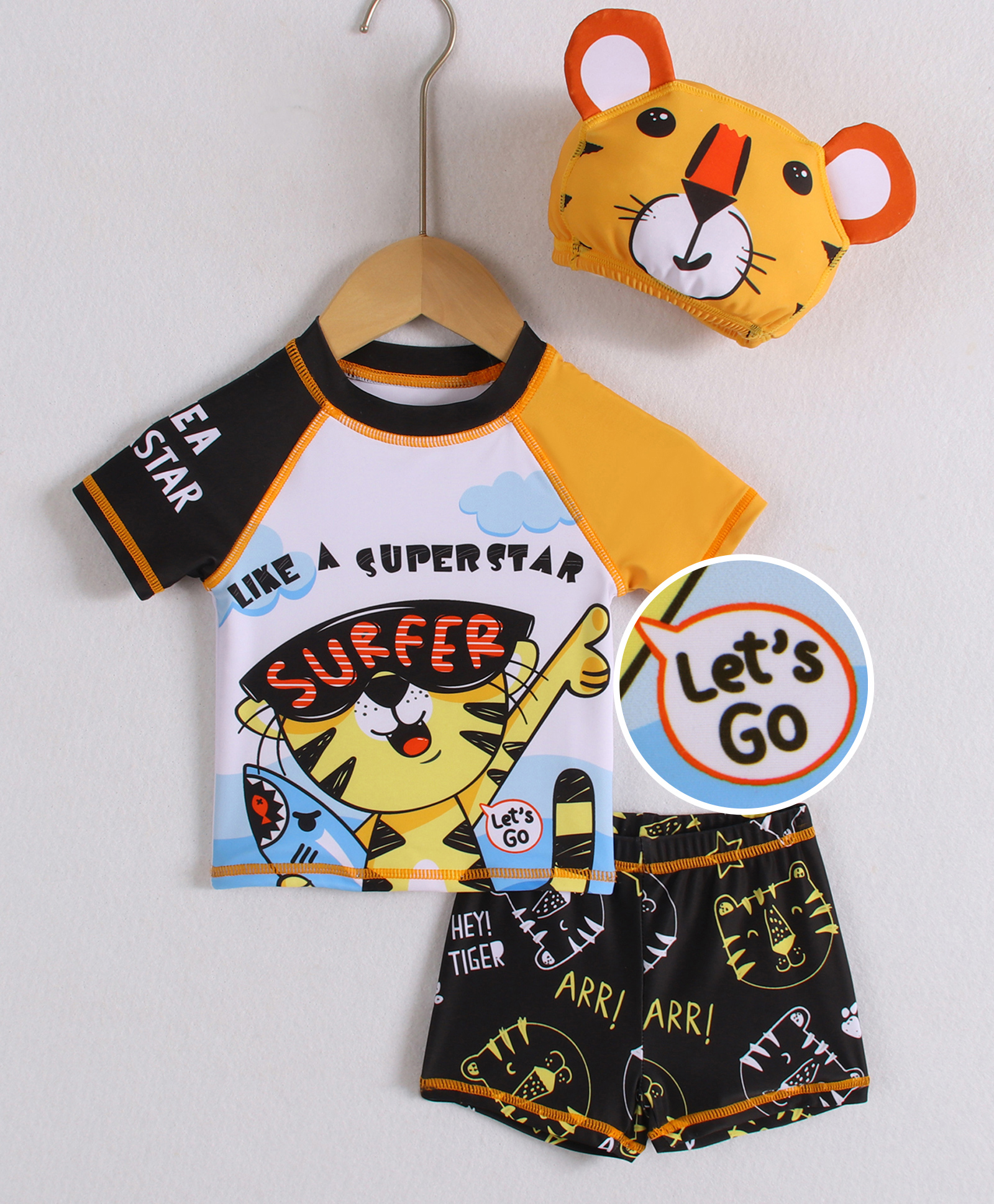 Mark & Mia Raglan Sleeves Two Piece Swimsuit with Tiger Print - Black & White