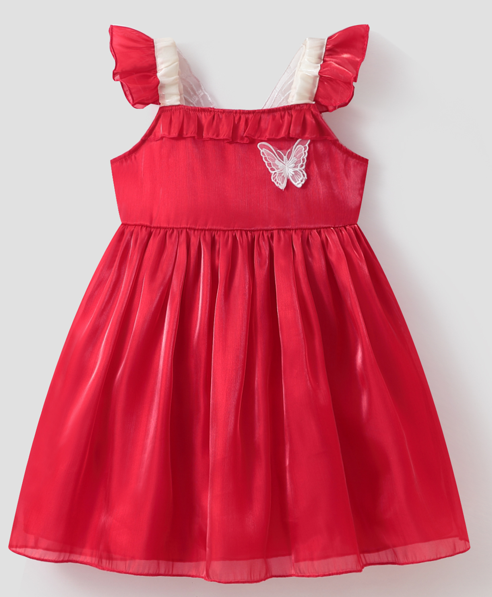 Mark & Mia Frill Sleeves Party Frock with Butterfly Embroidery - Red-image-19