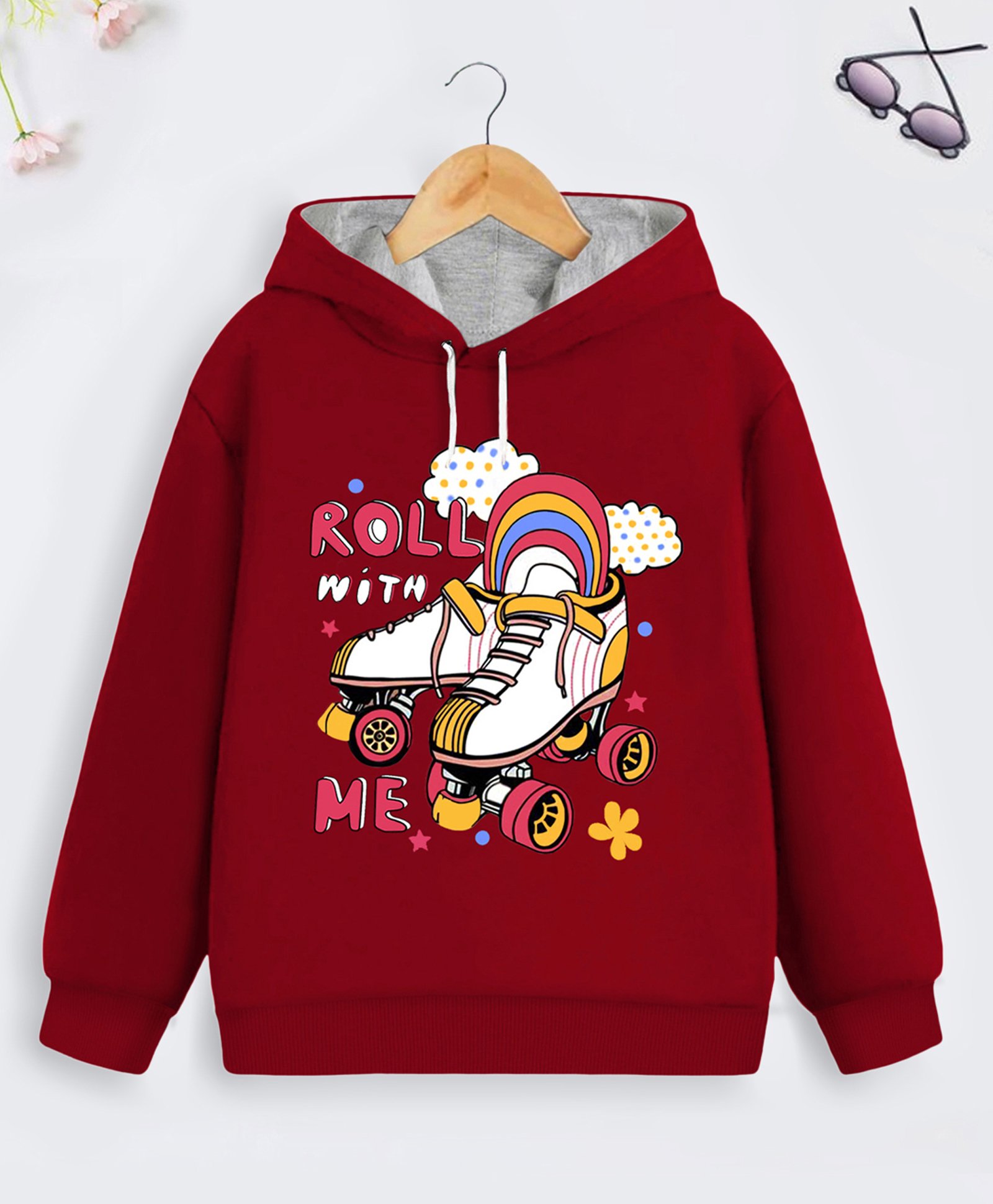 Trampoline Cotton Blend Full Sleeves Roll With Me Text Printed Hooded Sweatshirt - Maroon-picture-18