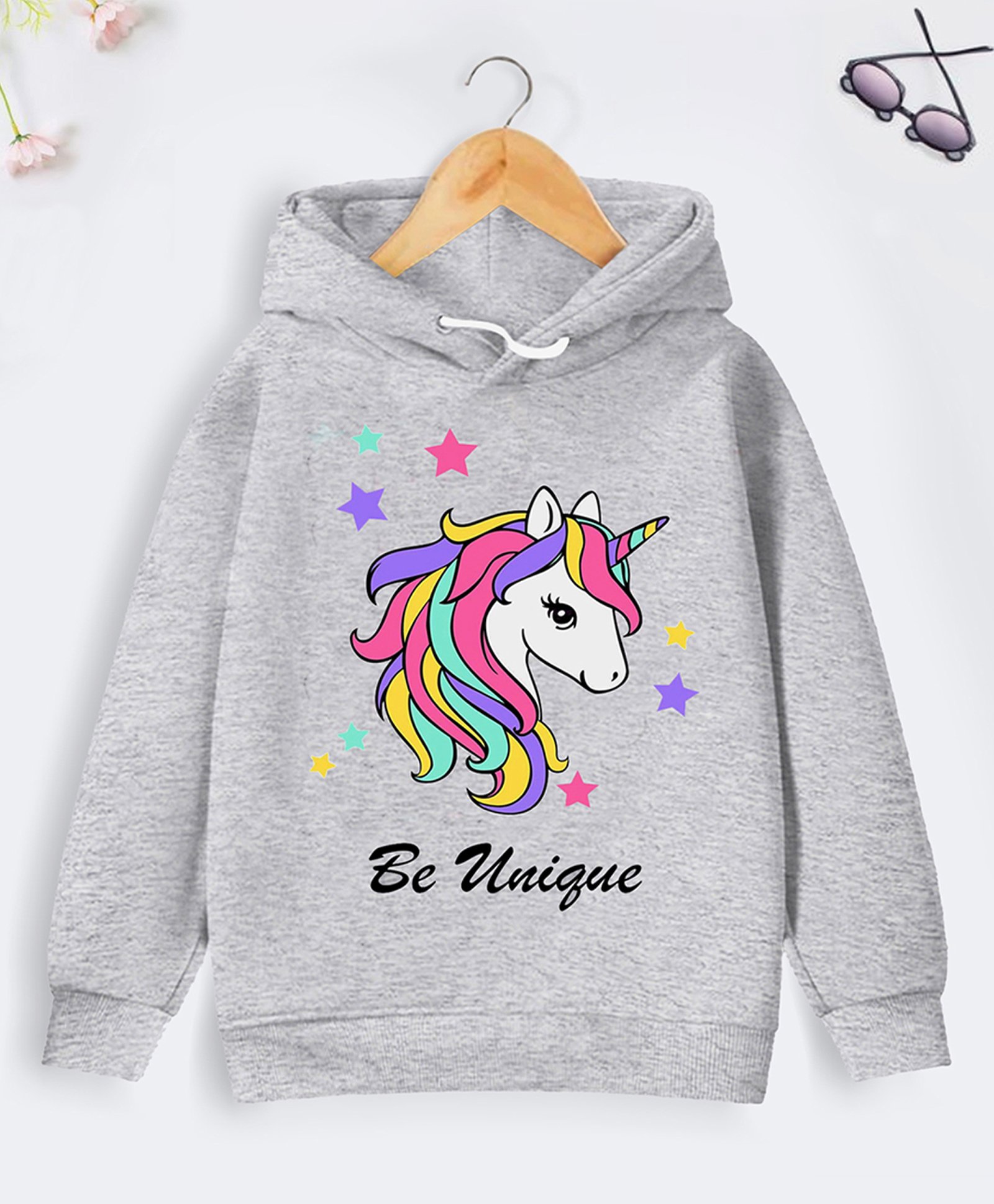 Trampoline Cotton Blend Full Sleeves Unicorn Printed Hooded Sweatshirt - Grey-picture-10