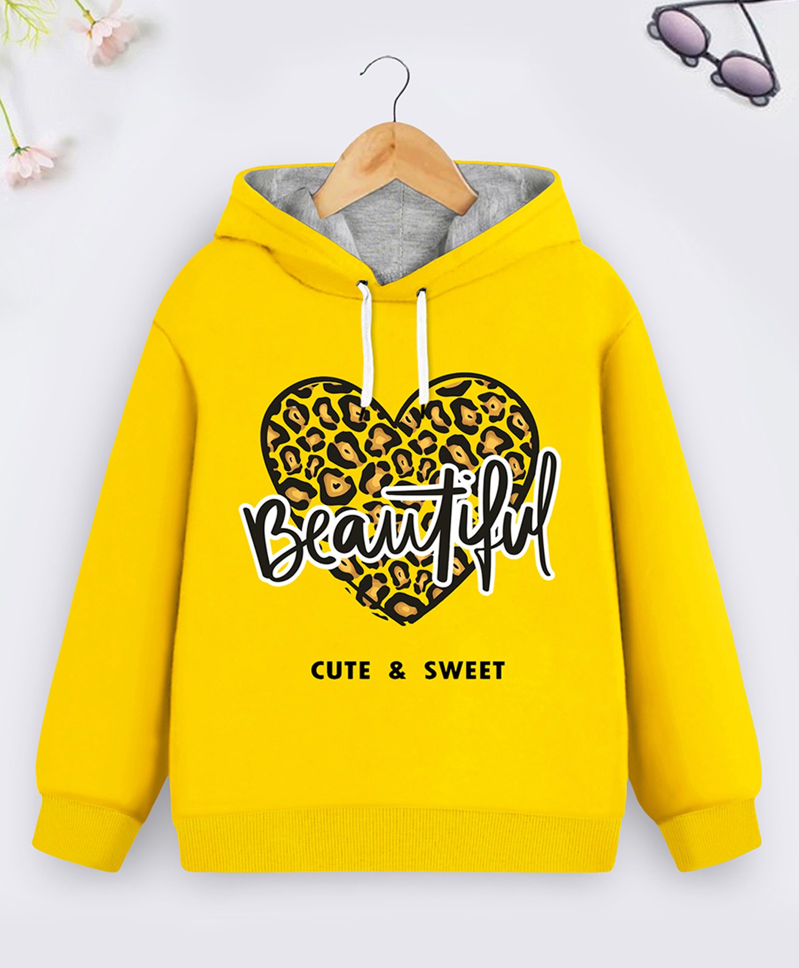 Trampoline Full Sleeves Beautifull Heart Printed Hooded Sweatshirt - Yellow-picture-17