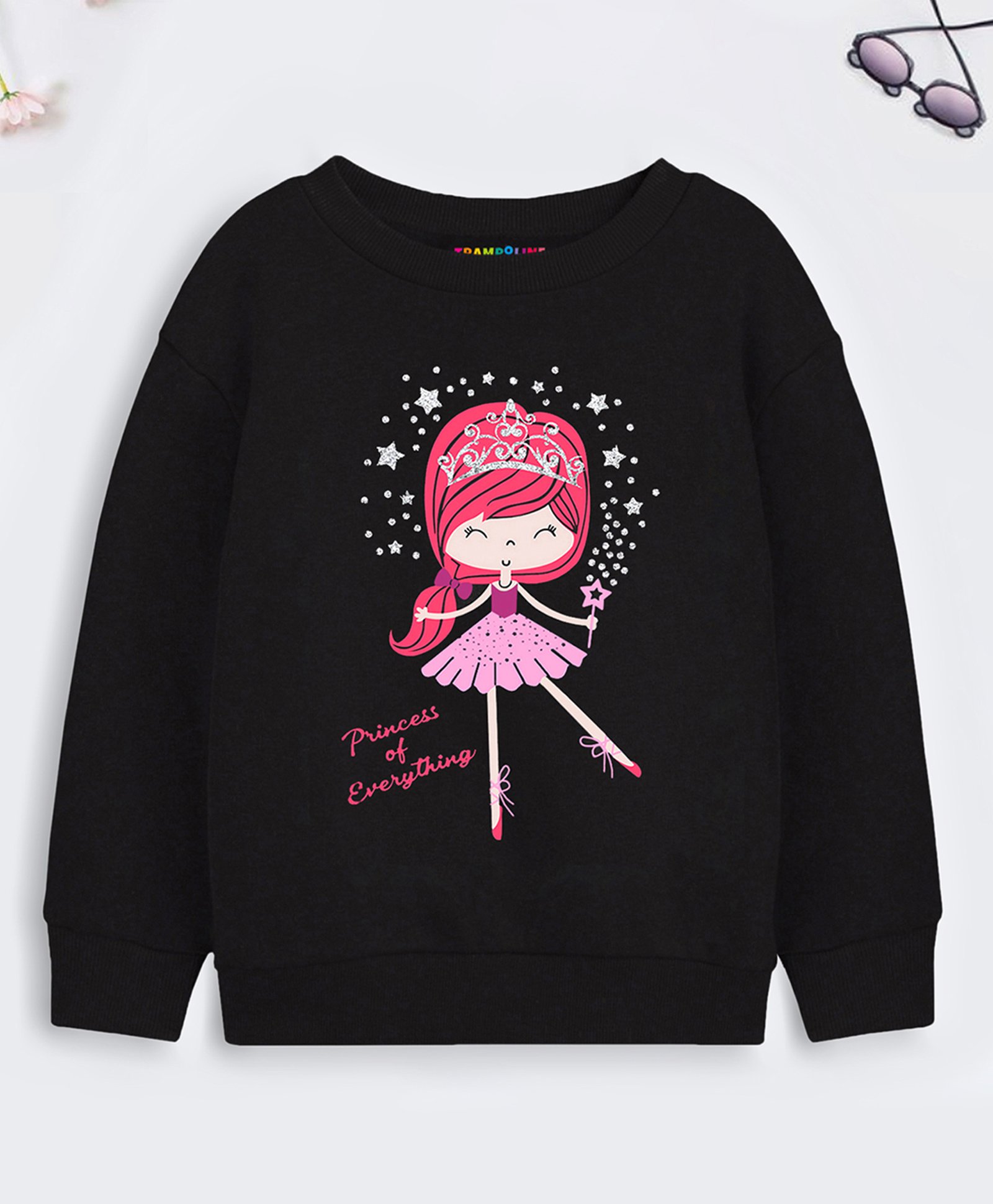 Trampoline Full Sleeves Princess Of Everything Text Printed Sweatshirt - Black