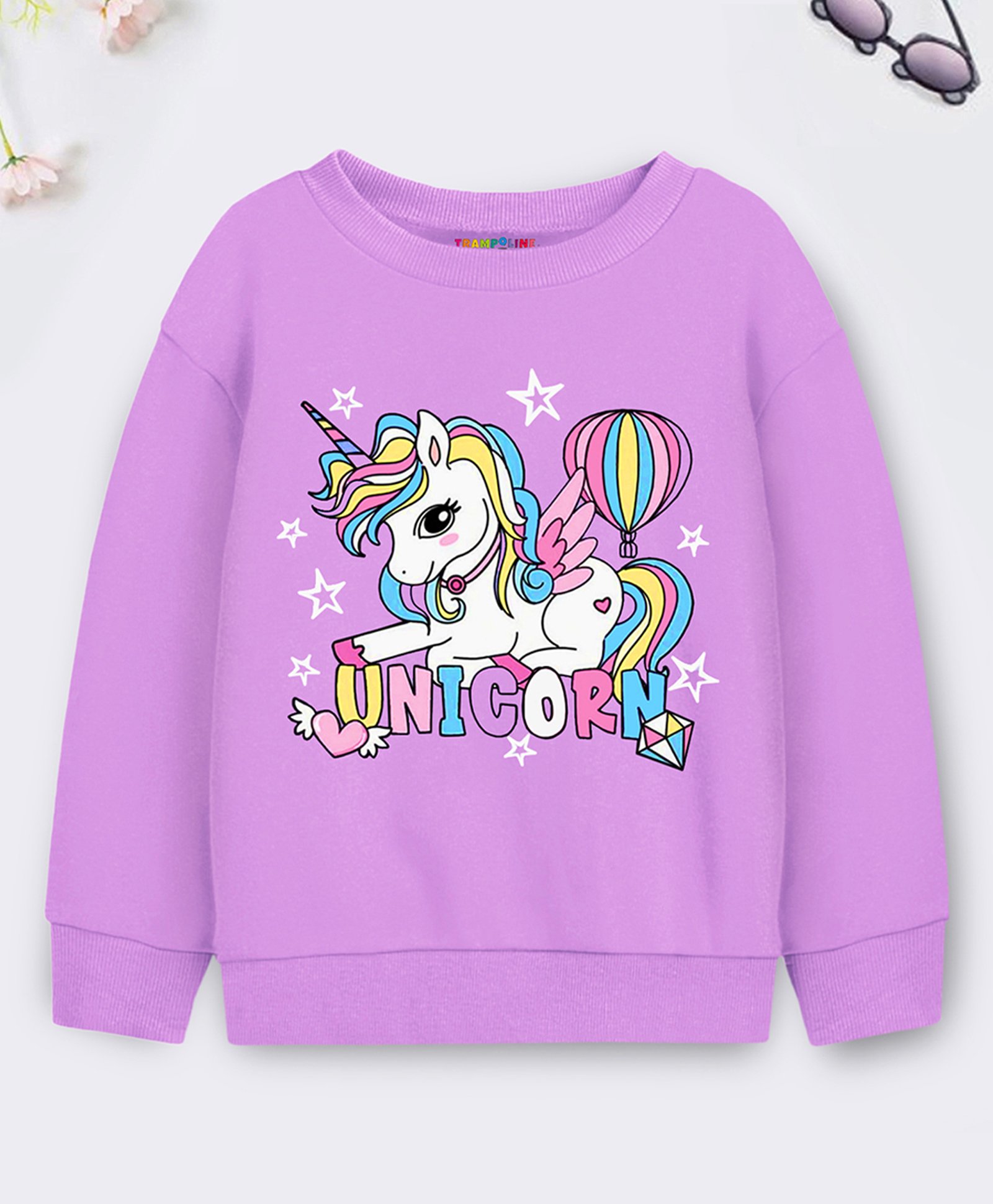 Trampoline Cotton Blend Full Sleeves Unicorn Printed Sweatshirt - Purple-image-39