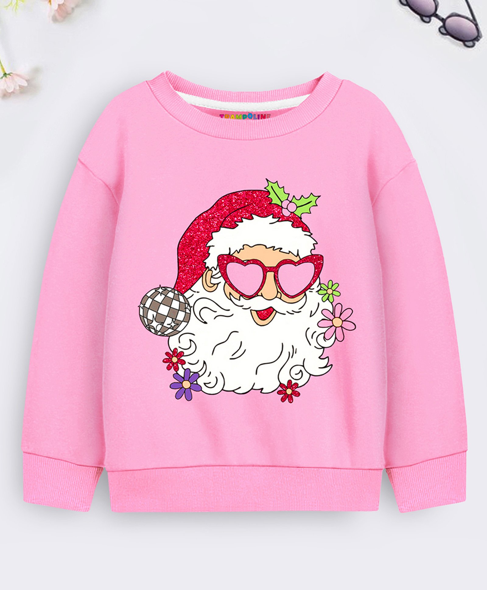 Trampoline Cotton Blend Christmas Theme Full Sleeves Santa Claus Printed Sweatshirt - Pink-picture-28
