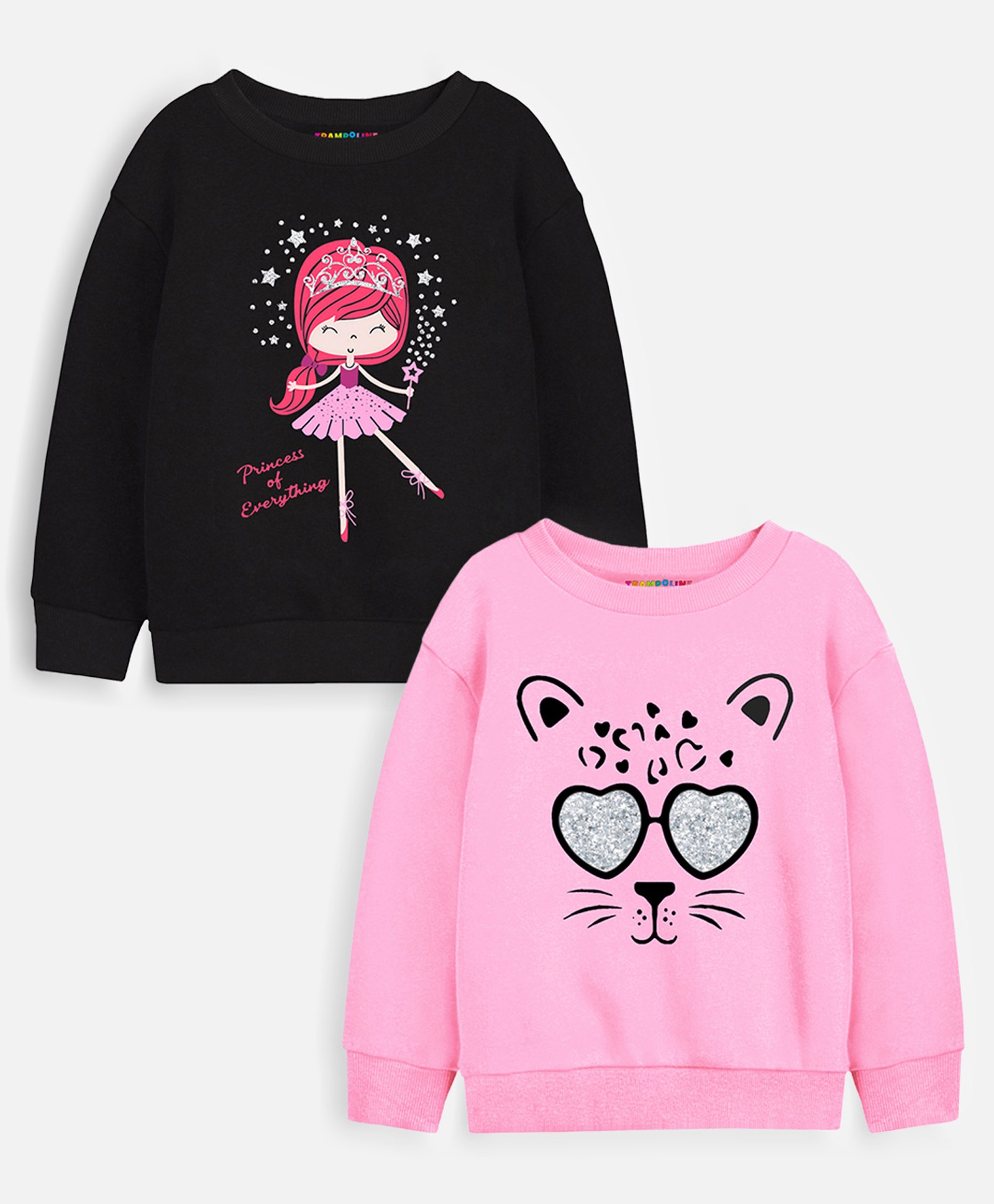 Trampoline Cotton Blend Pack Of 2 Full Sleeves Princess & Animal Printed Sweatshirt - Black & Pink-image-40