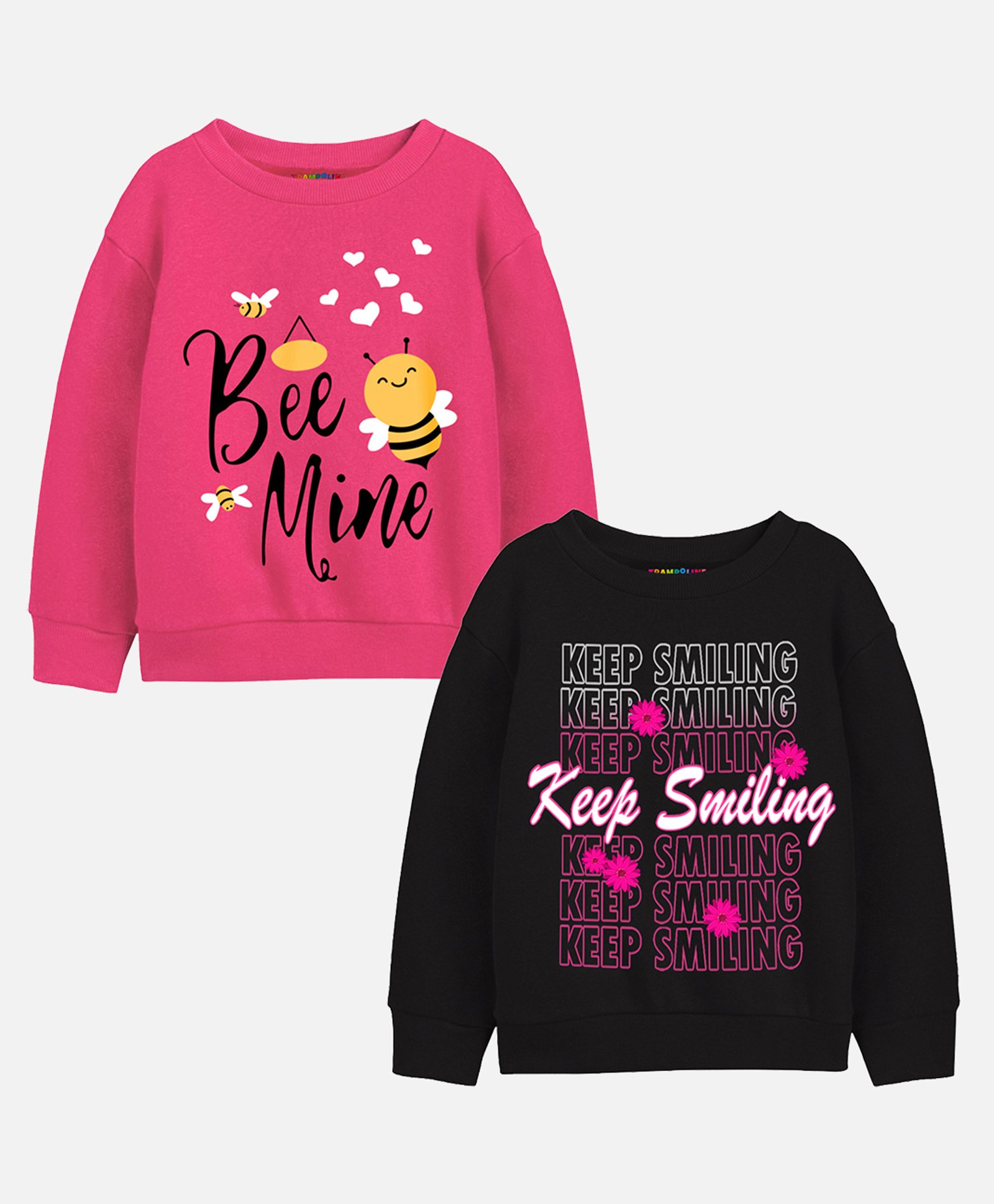 Trampoline Cotton Blend Pack Of 2 Full Sleeves Be Mine & Keep Smiling Text Printed Sweatshirt - Black & Pink-image-38