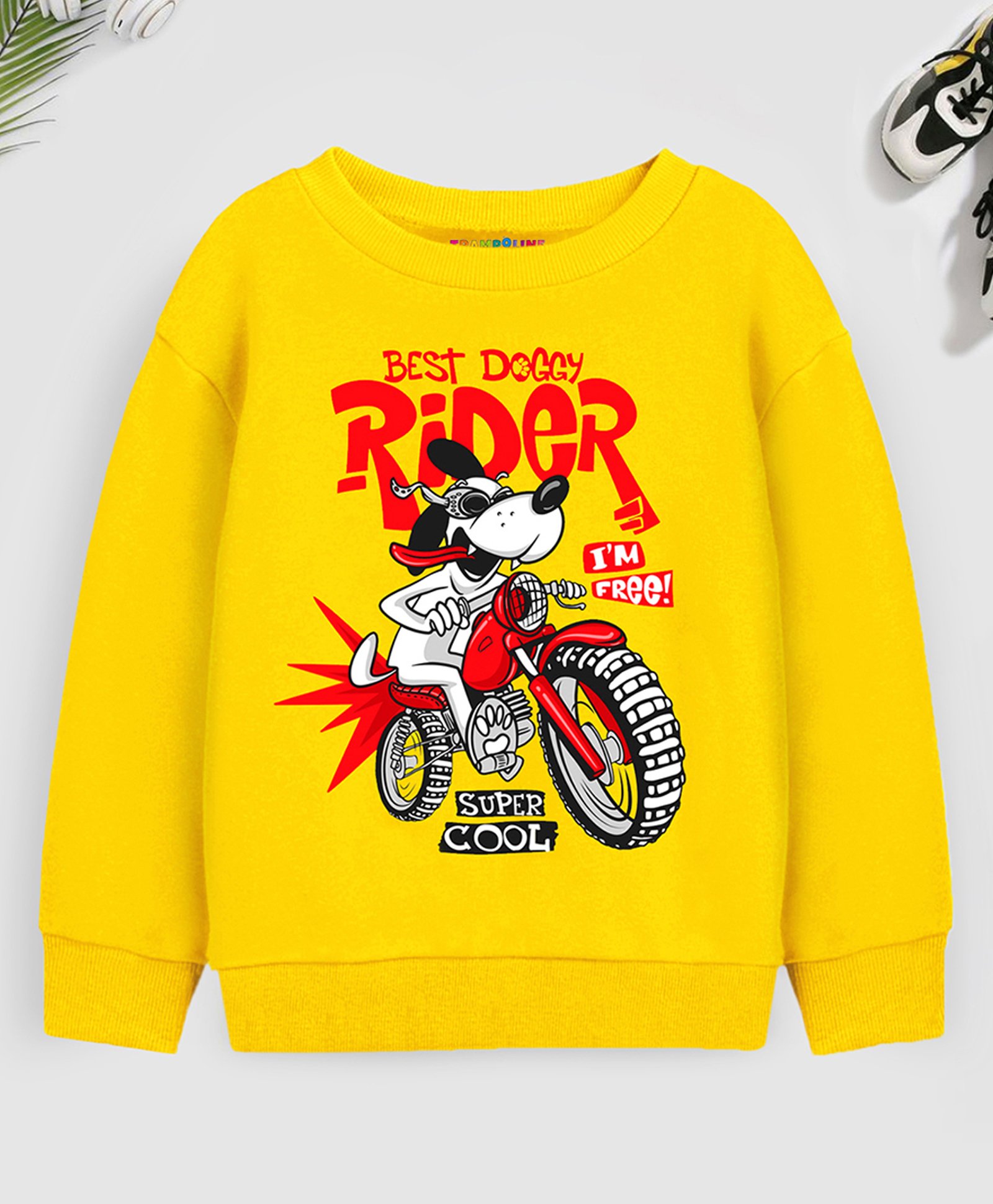 Trampoline Cotton Blend Full Sleeves Dog & Typography Printed Sweatshirt - Yellow-picture-22