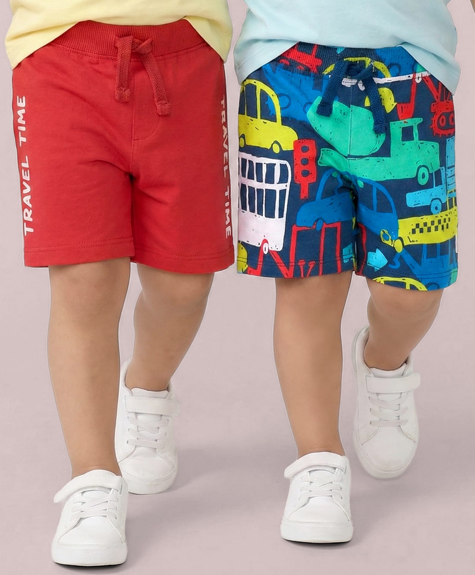 Babyhug Cotton Knit Mid Thigh Shorts with Vehicle Print Pack of 2 - Red & Blue-picture-23