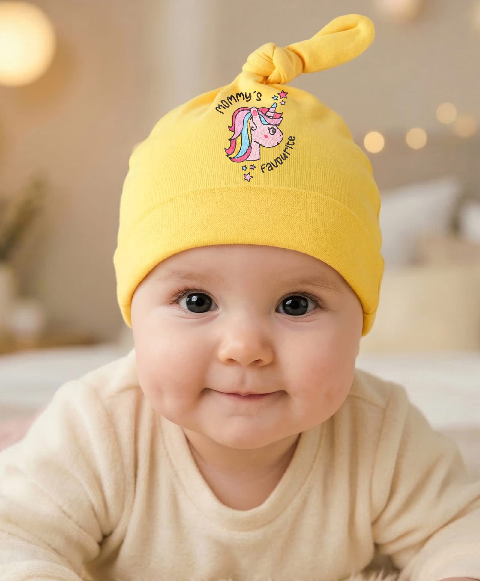 Babyhug 100% Cotton Cap with Unicorn Print - Yellow-image-18