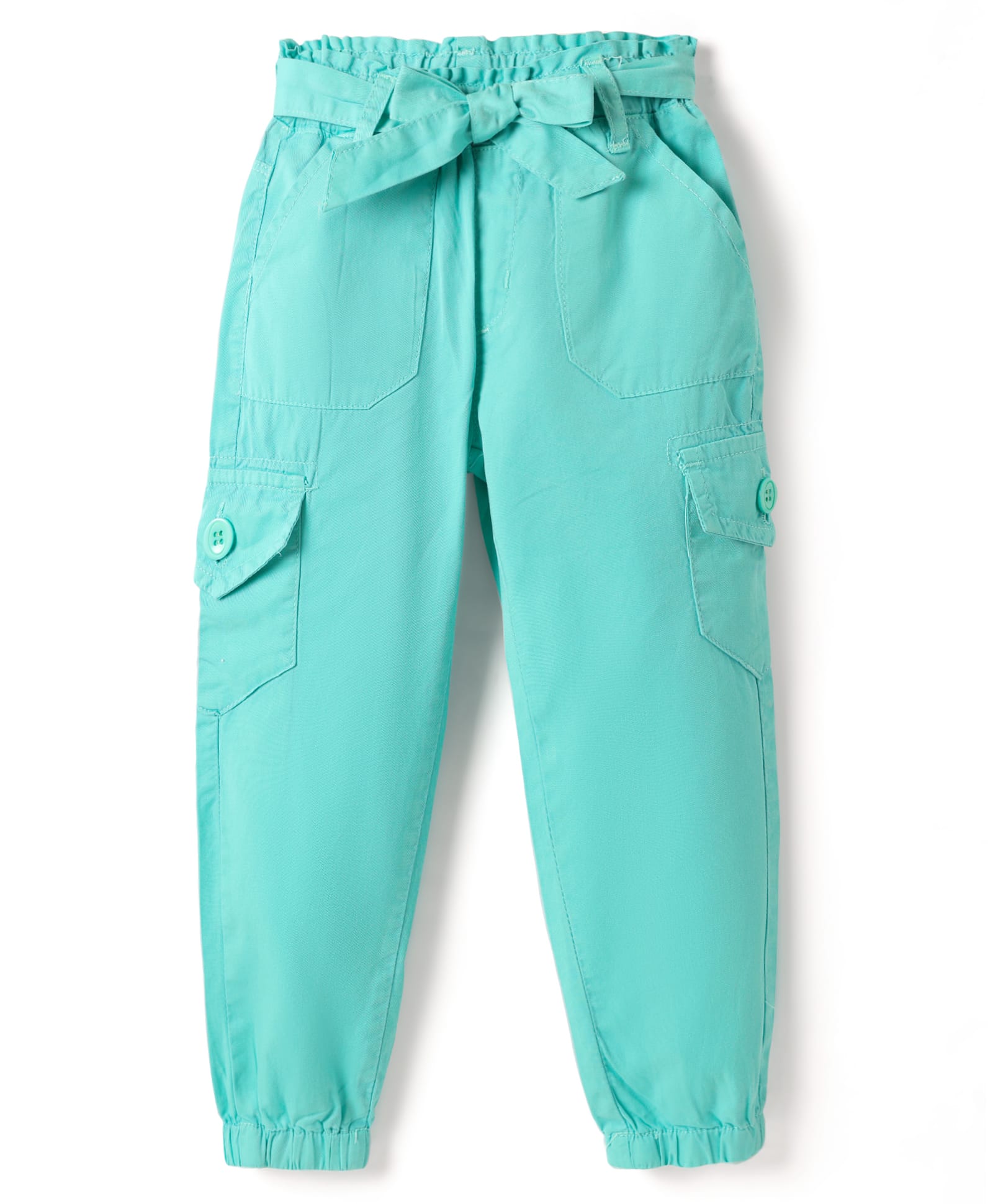 Olio Kids Cotton Woven Full Length Solid Colour Trousers- Sea Green-picture-19
