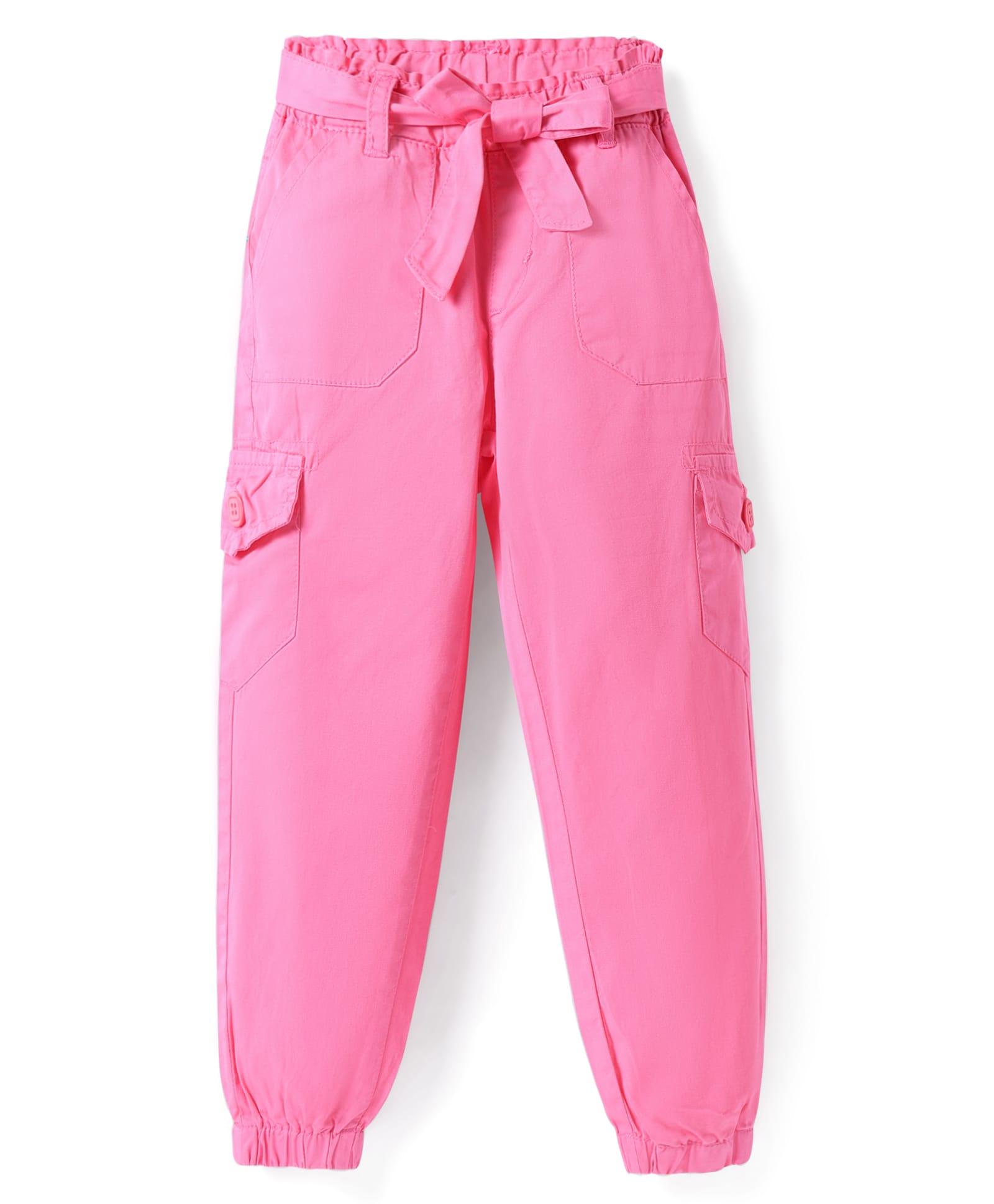 Olio Kids Cotton Woven Full Length Solid Colour Trousers- Pink-picture-36