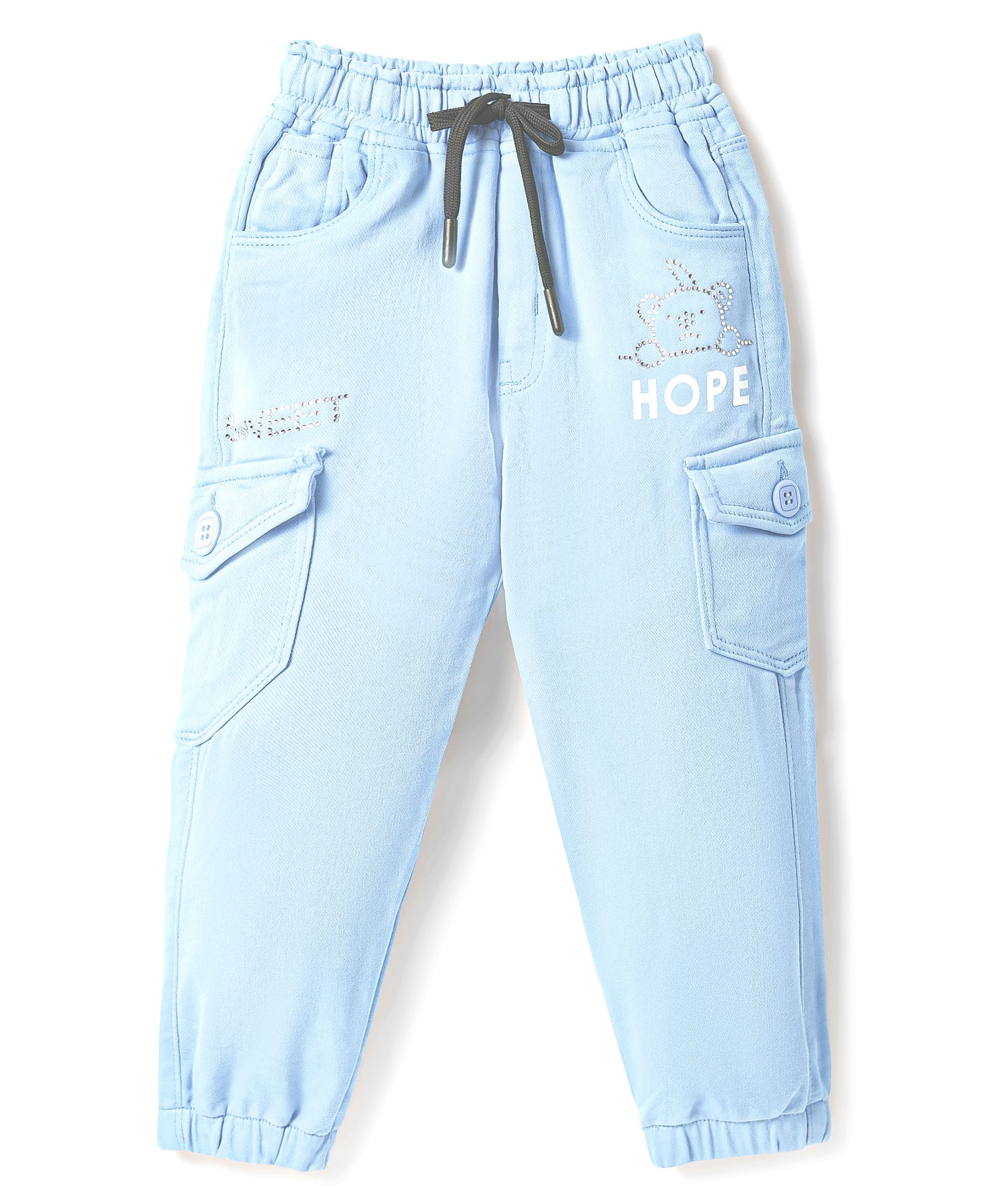 Olio Kids Cotton Woven Full Length Trousers With Text Print - Sky Blue-picture-23
