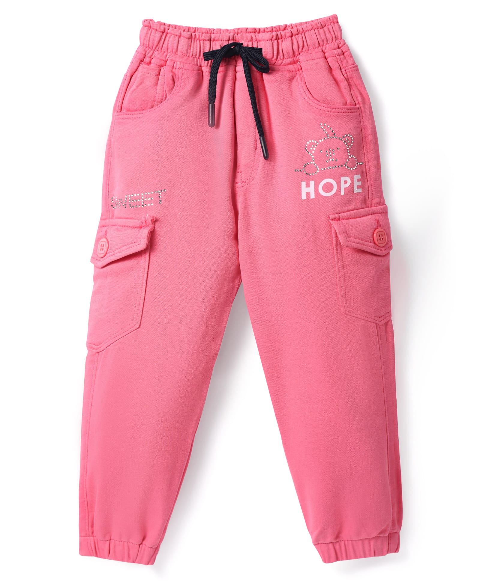 Olio Kids Cotton Woven Full Length Trousers With Text Print - Pink-picture-22