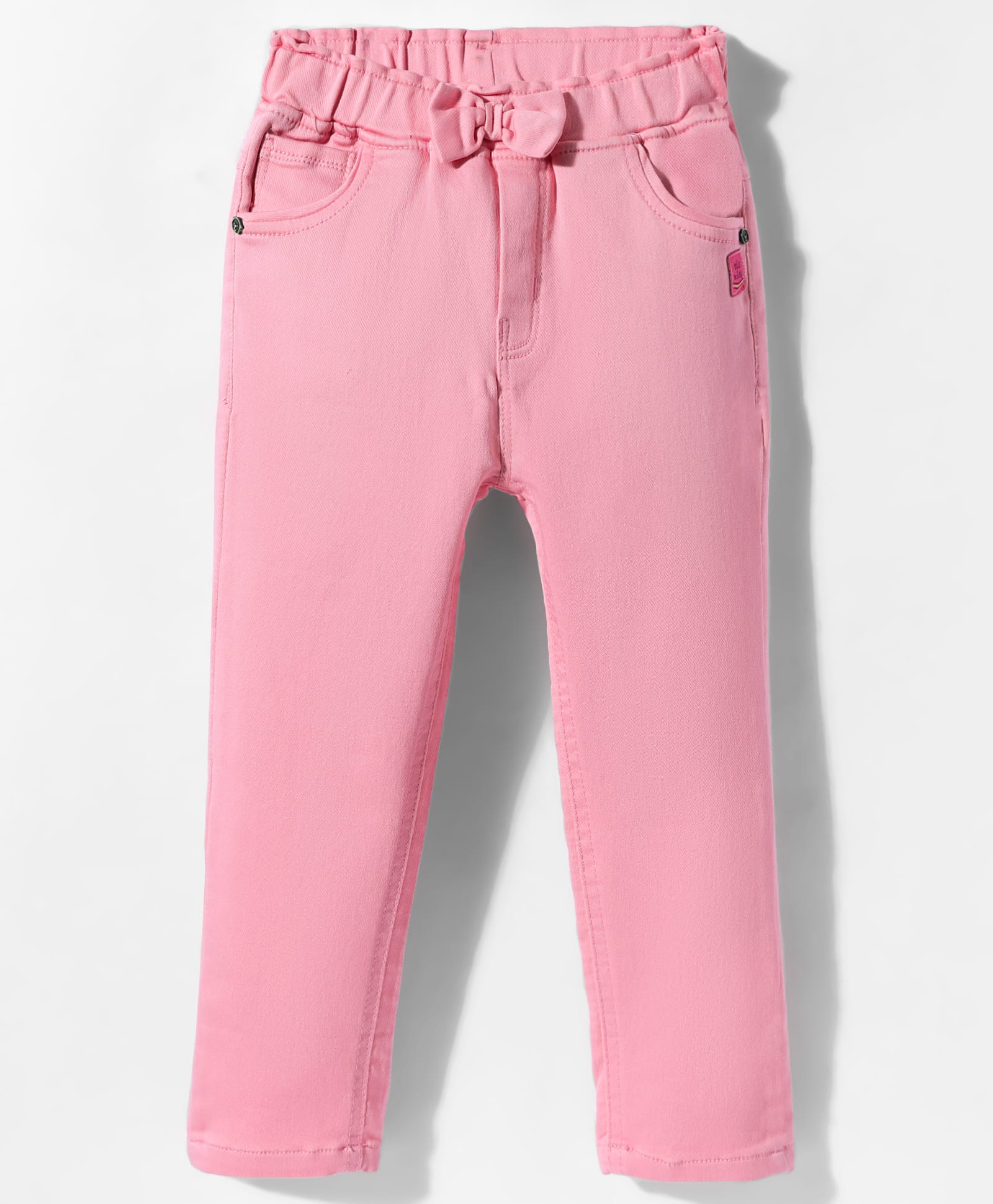 Olio Kids Cotton Woven Full Length Solid Color Trouser With Bow Applique - Pink-picture-20