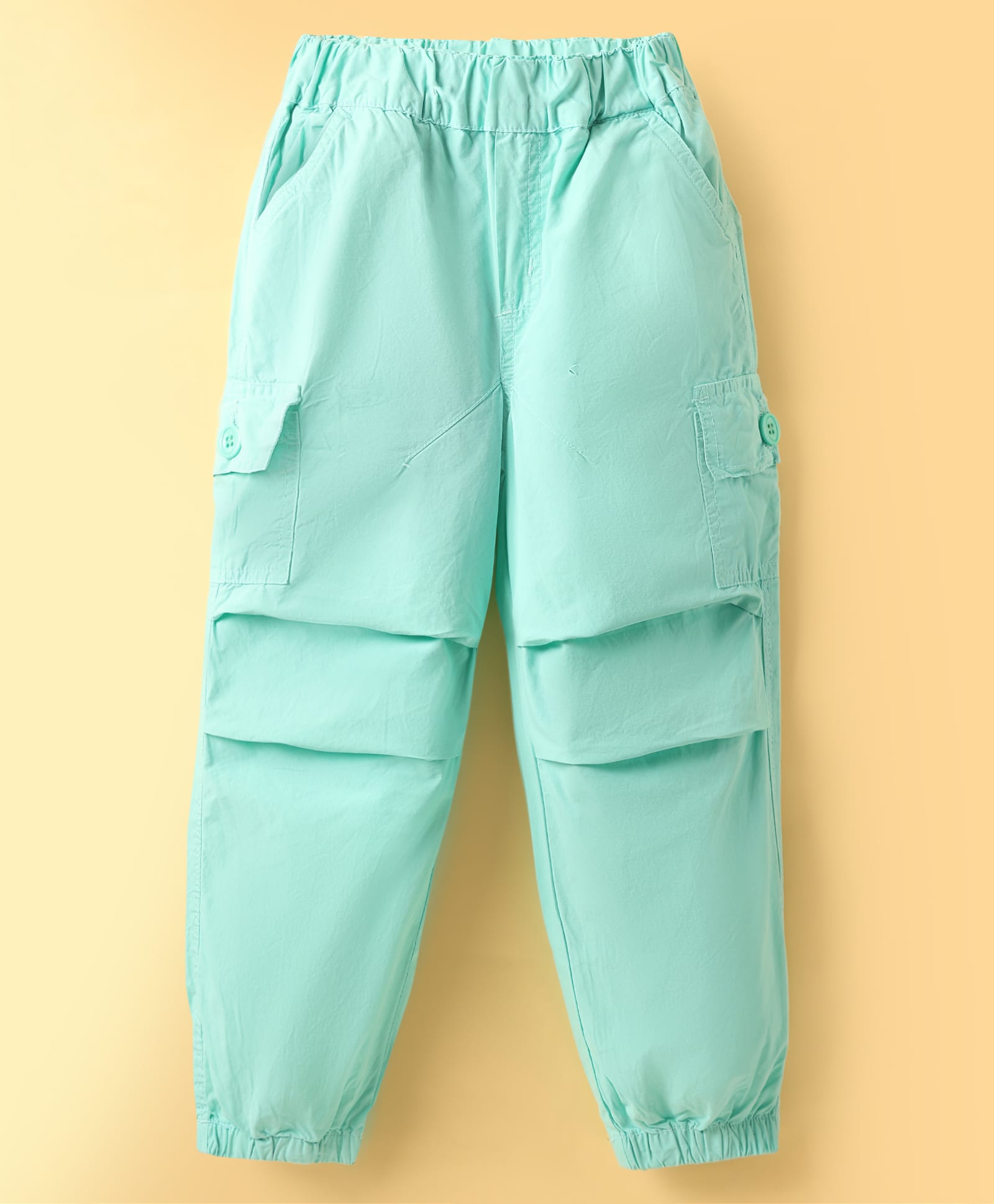 Olio Kids Cotton Woven Solid Colour Trousers With Cut & Sew Design - Sea Green-picture-23