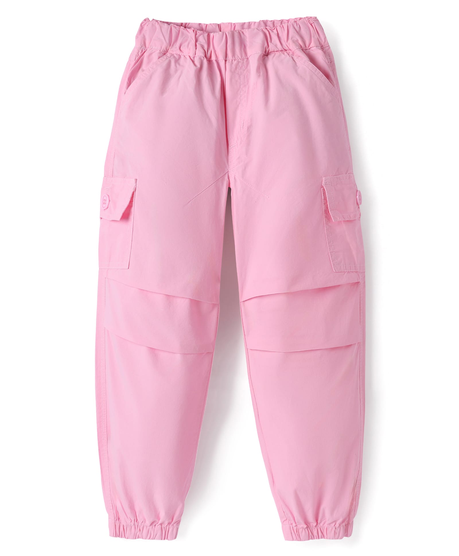 Olio Kids Cotton Woven Solid Colour Trousers With Cut & Sew Design - Pink-picture-17