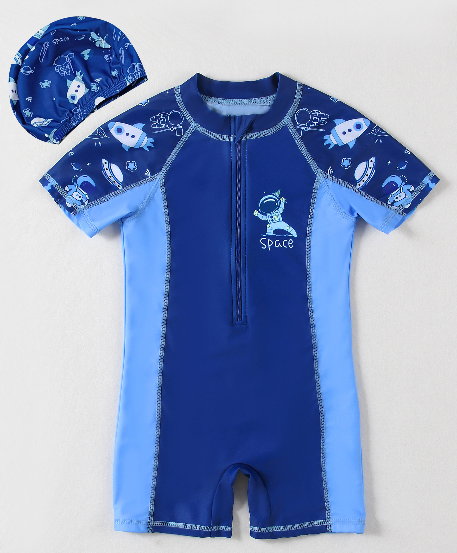 Mark & Mia Half Sleeves Legged Swimsuit With Cap Space Theme - Blue-picture-14