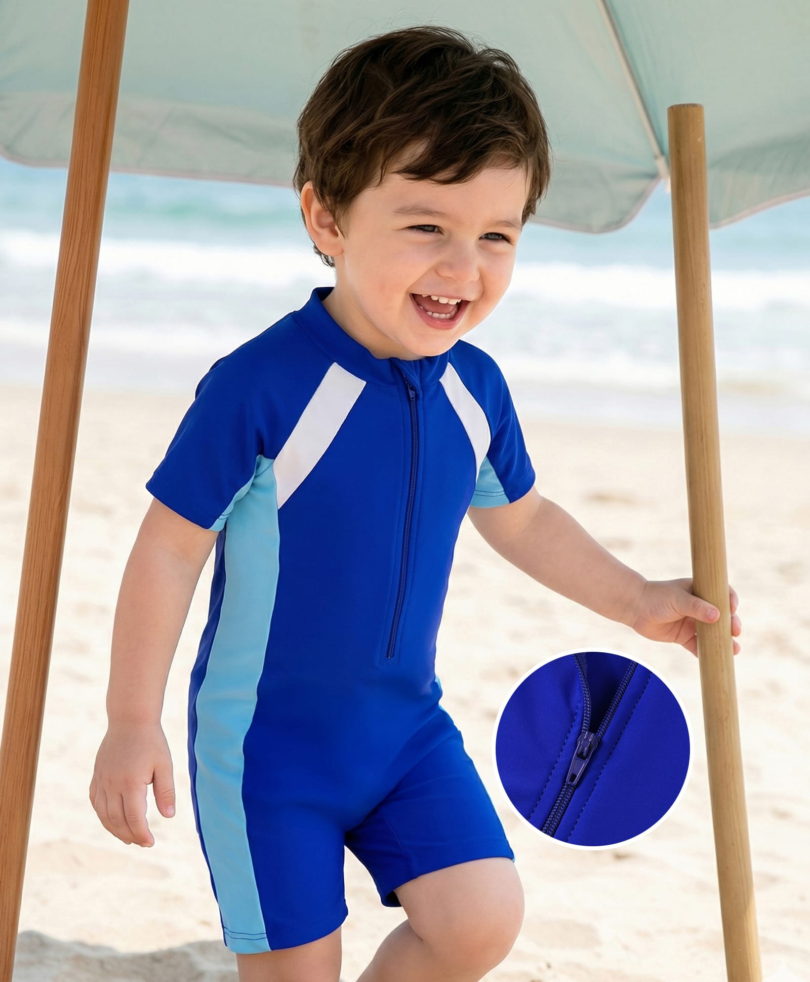 Mark & Mia Half Raglan Sleeves Legged Swimsuit - Blue-picture-16