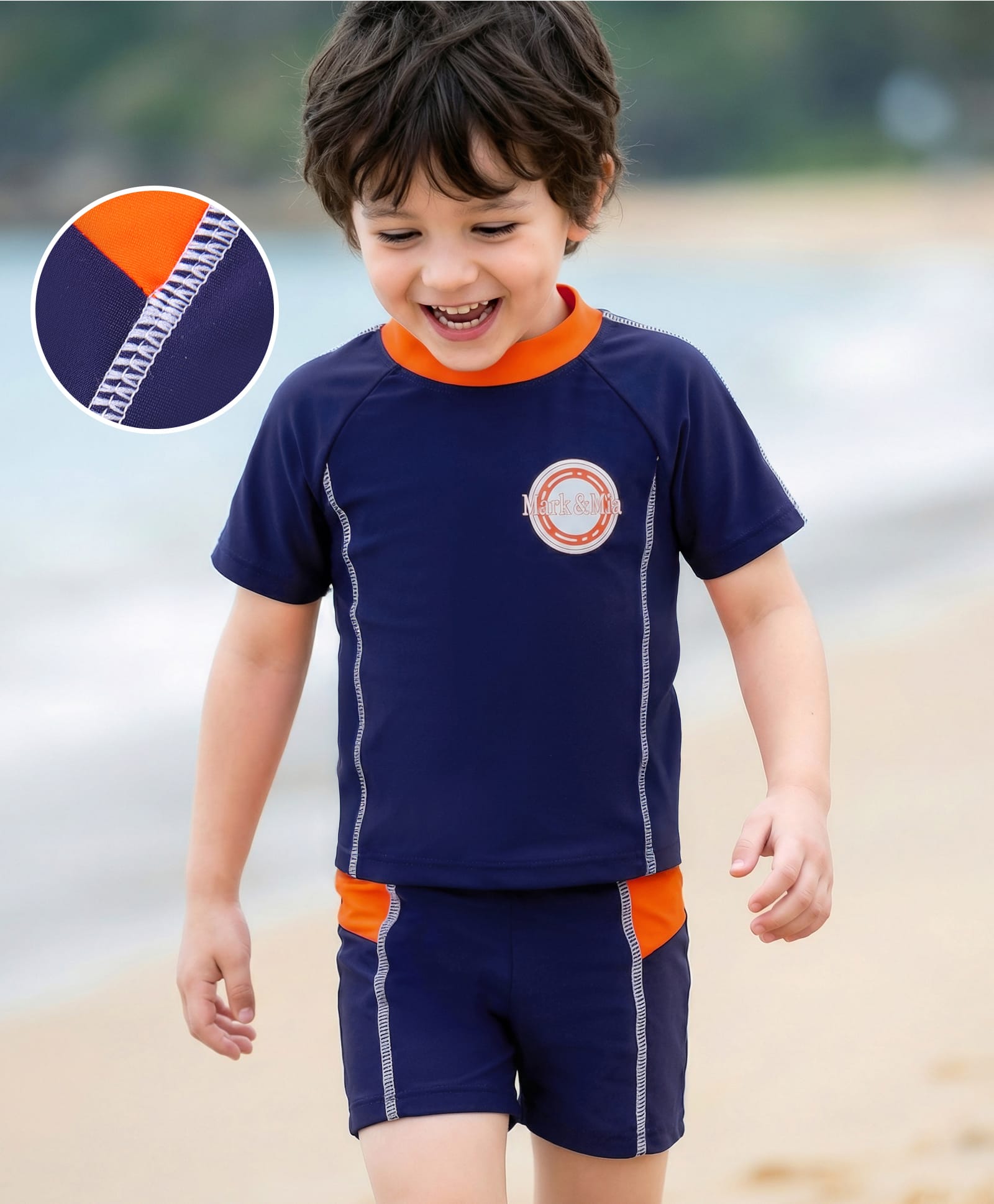 Mark & Mia Half Sleeves Two Piece Swimsuit with Logo Print - Navy Blue-picture-28