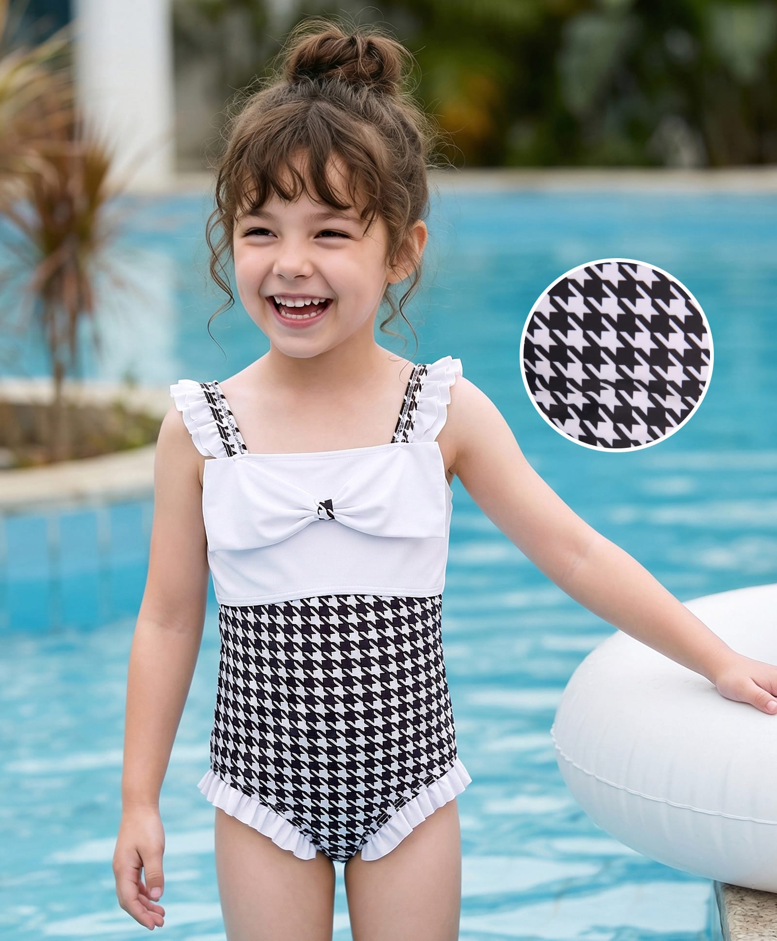 Mark & Mia Sleeveless V Cut Swimsuit with Checks Print - Black & White-image-30