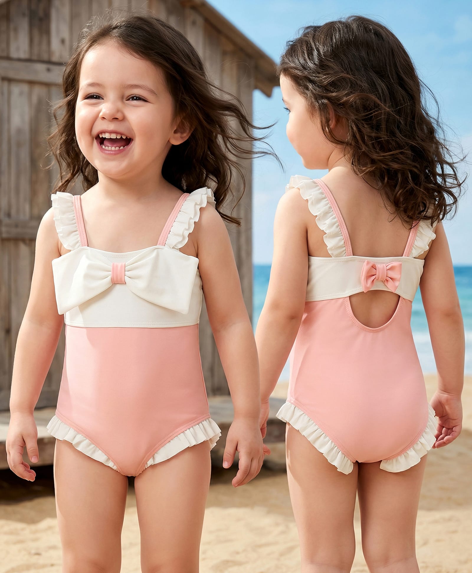 Mark & Mia Sleeveless V Cut Swimsuit With Bow Applique - Pink & White-picture-11