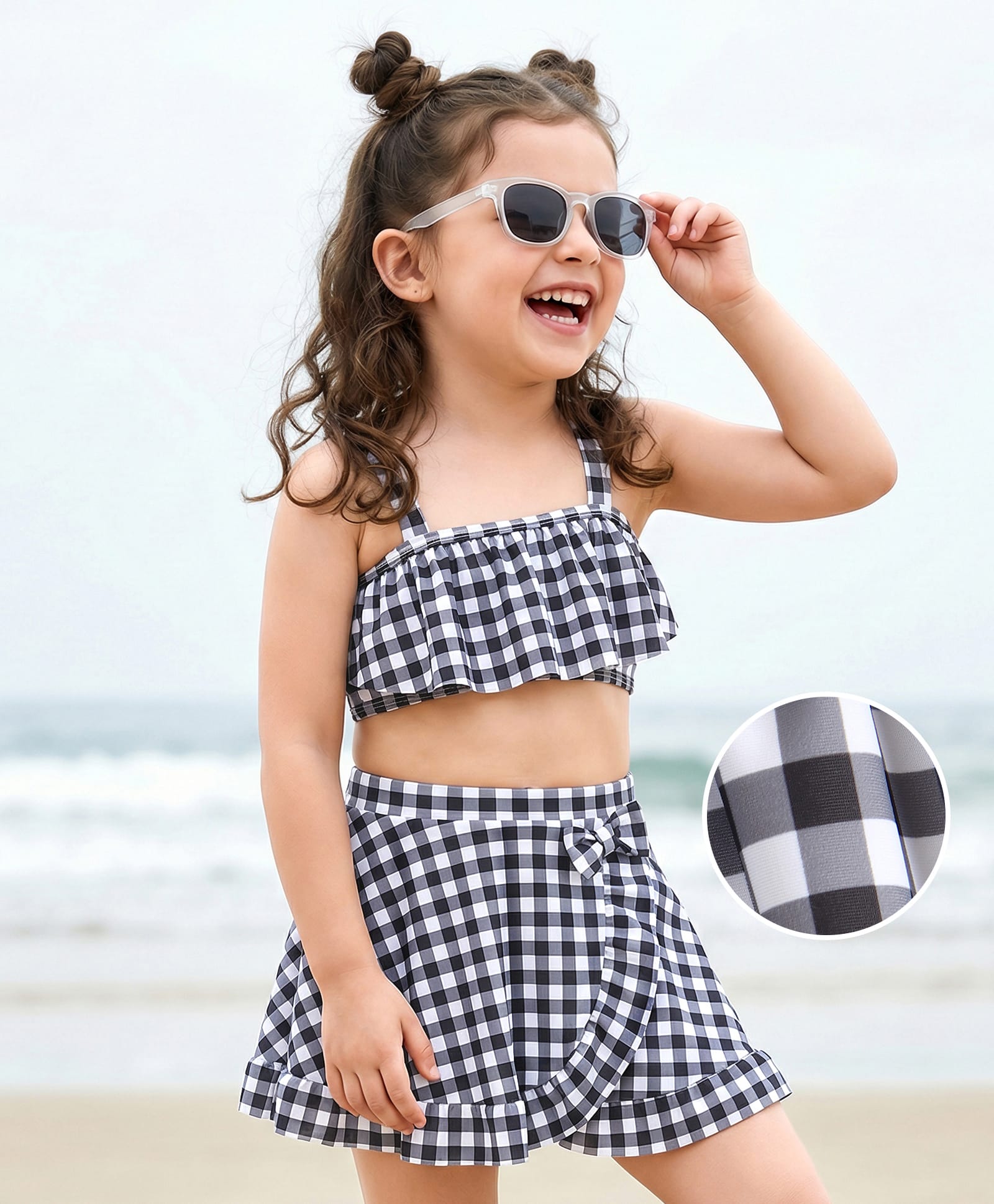 Mark & Mia Sleeveless Checks Two Piece Swimsuit - Black & White-image-1