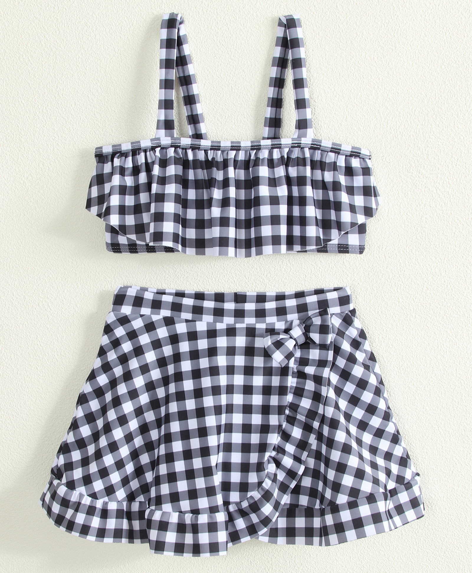 Mark & Mia Sleeveless Two Piece Swimsuit with Checkered Print - Black & White-image-47