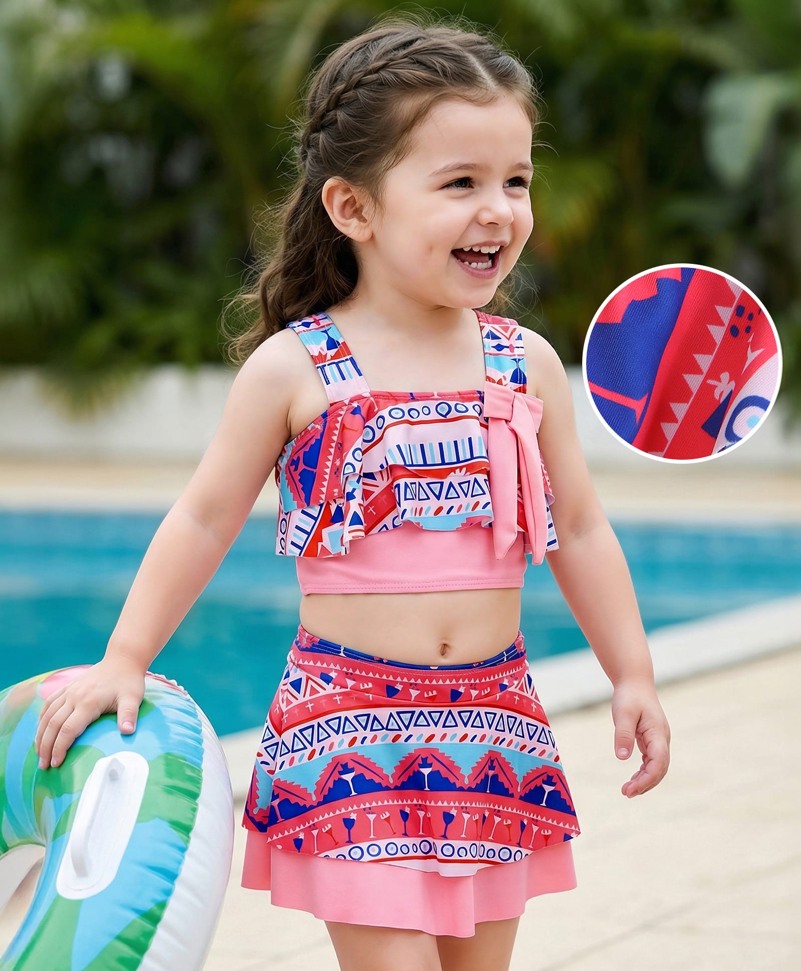 Mark & Mia Sleeveless Two Piece Swimsuit with Tropical Theme - Pink-image-38