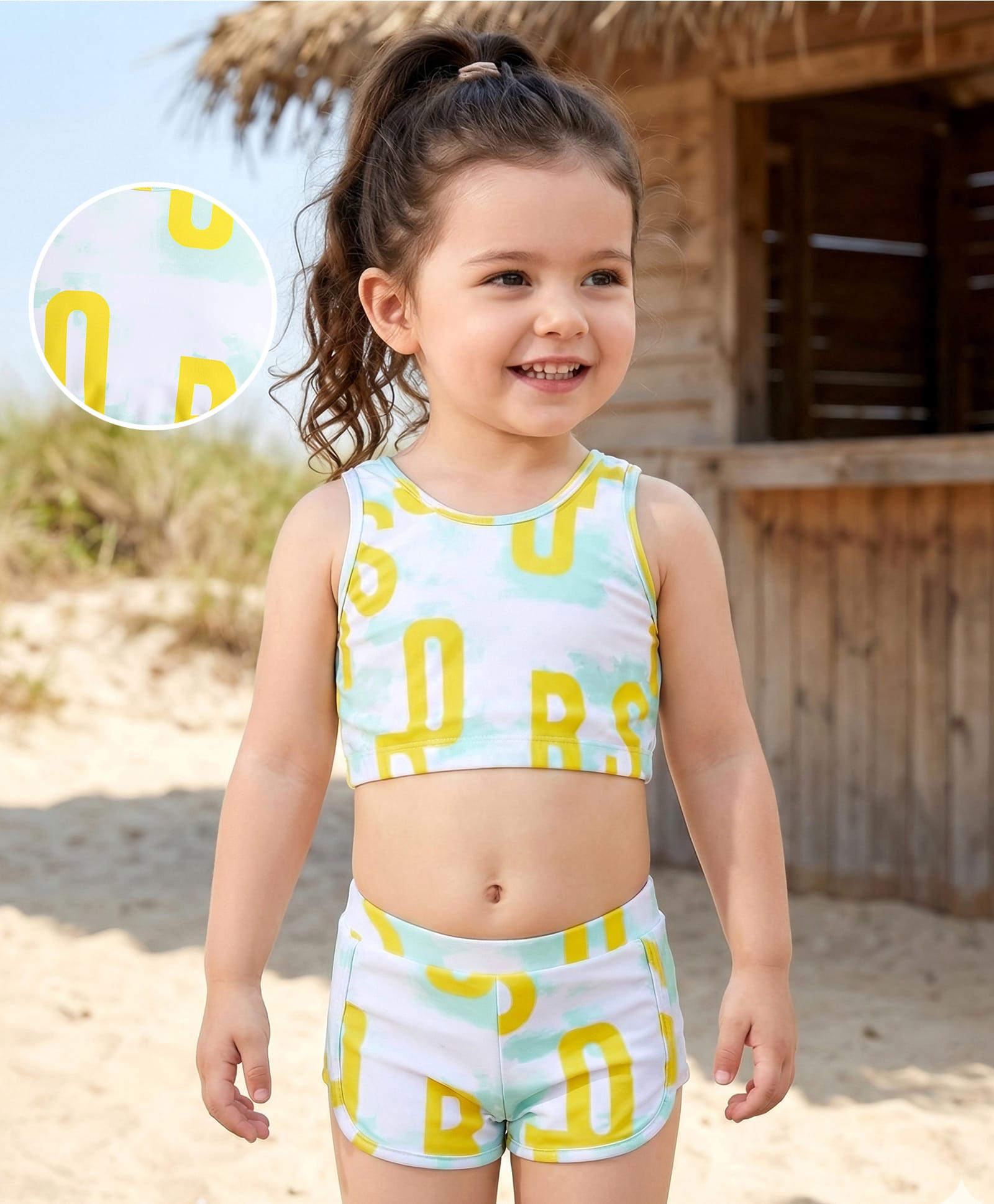 Mark & Mia Sleeveless Two Piece Swimsuit with Text Print - Yellow-image-28