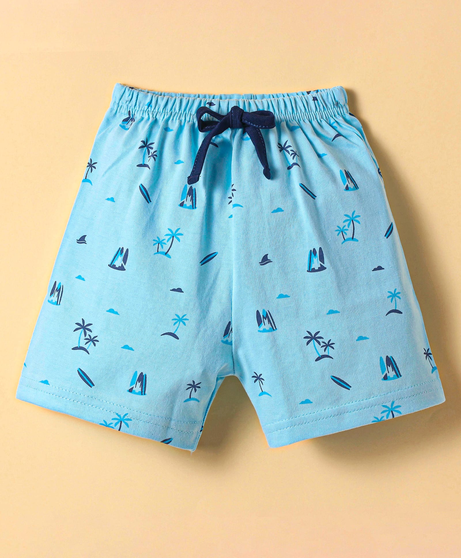 Pink Rabbit Single Jersey Knit Knee Length Shorts with Beach Theme Print - Aqua Blue-picture-21
