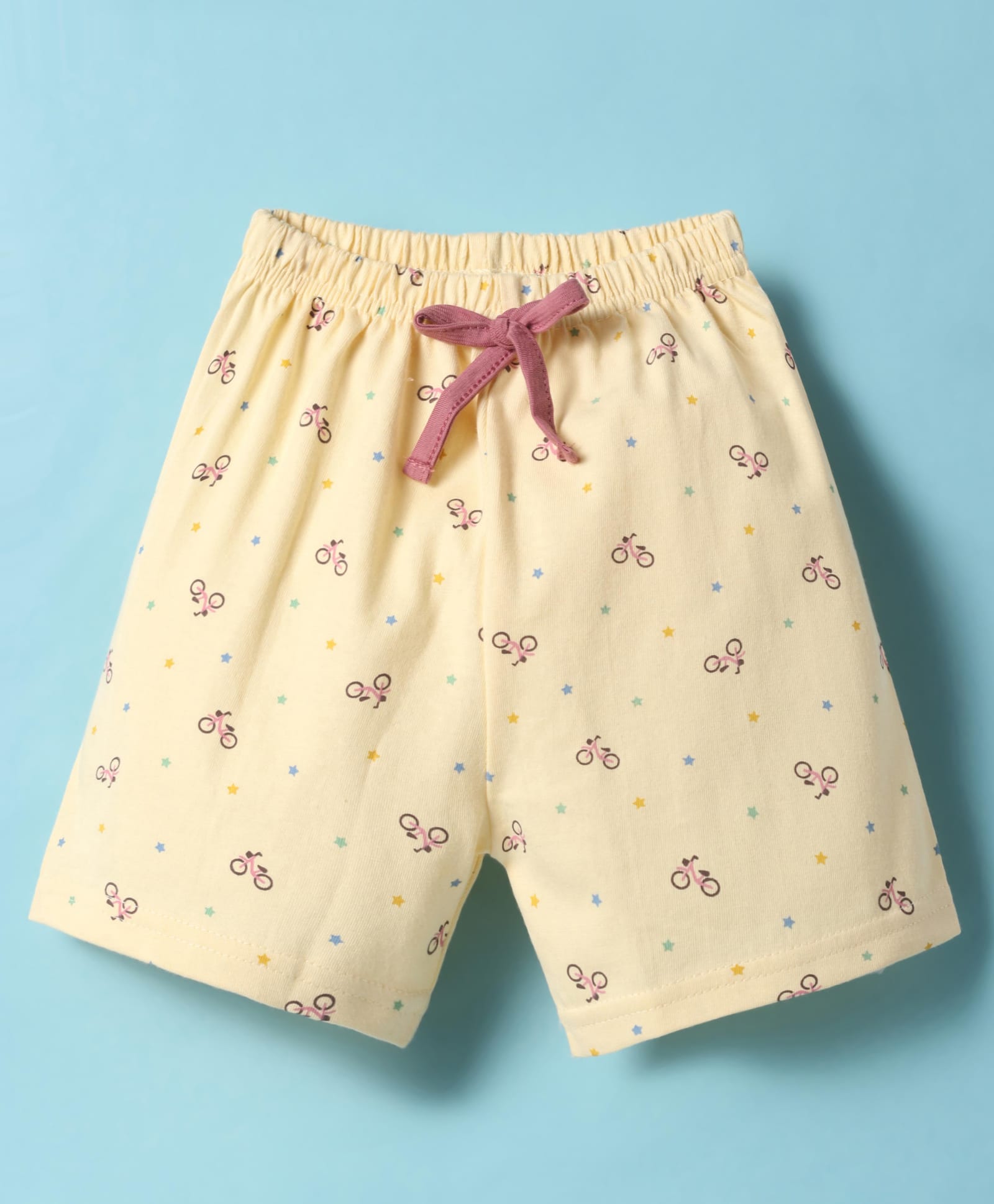 Pink Rabbit Single Jersey Knit Knee Length Shorts With Cycle Print - Yellow-picture-20