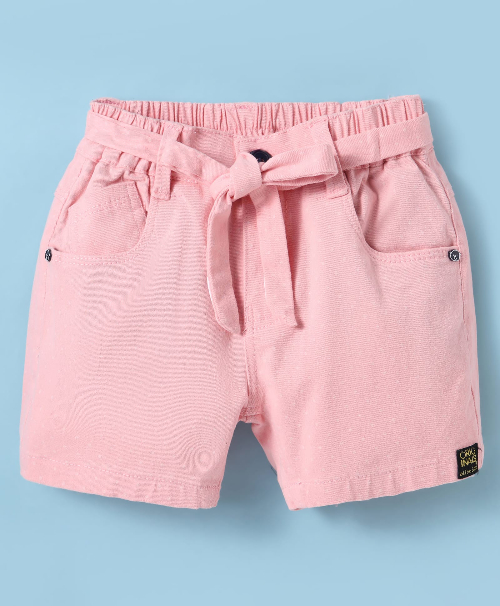 Olio Kids Cotton Knit Above Knee Length Solid Color Shorts - Peach-picture-47