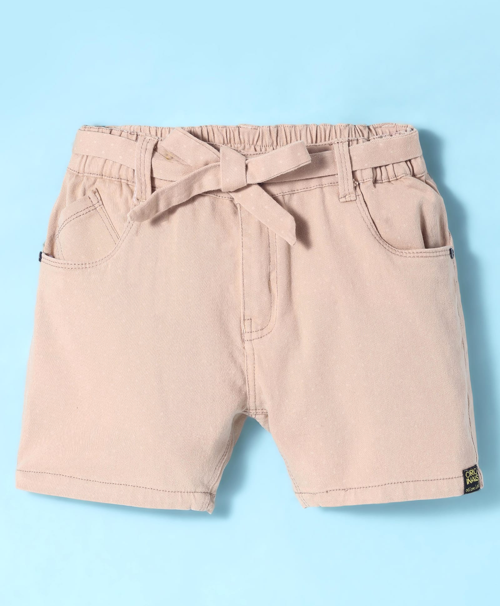 Olio Kids Cotton Knit Above Knee Length Solid Color Shorts - Tan-picture-46