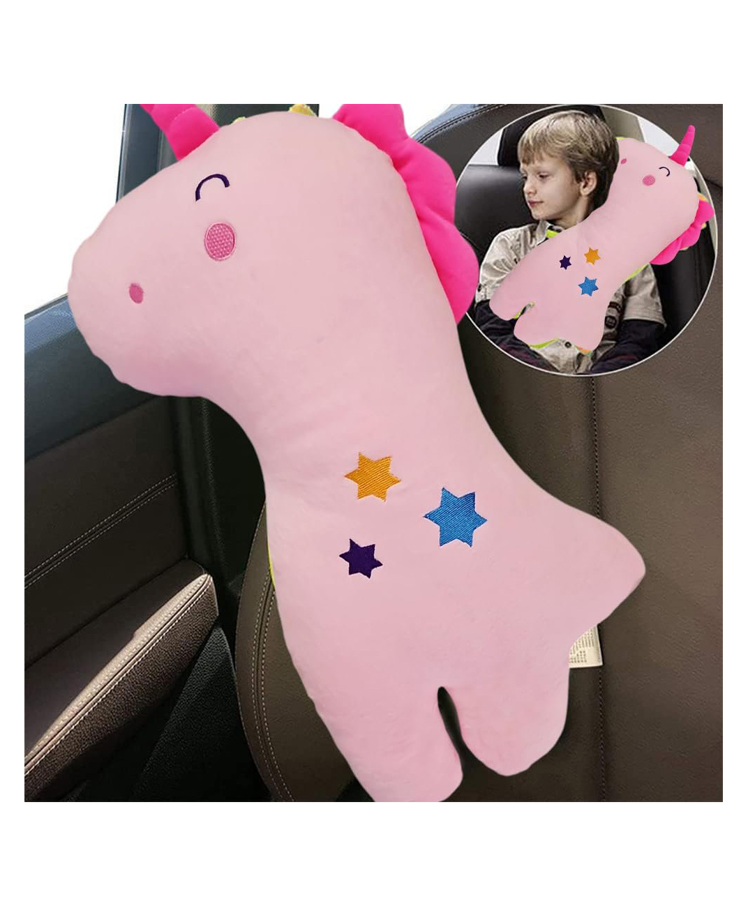 Ortis Unicorn Car Seat Belt Travel Pillow for Kids - Pink-picture-13