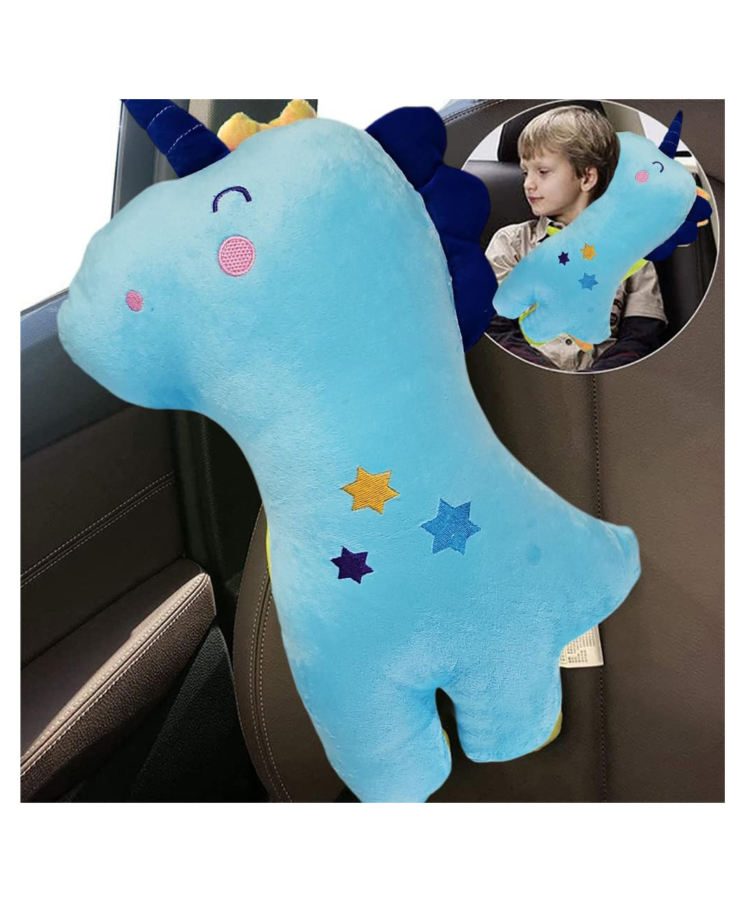 Ortis Unicorn Car Seat Belt Travel Pillow for Kids - Blue-picture-22