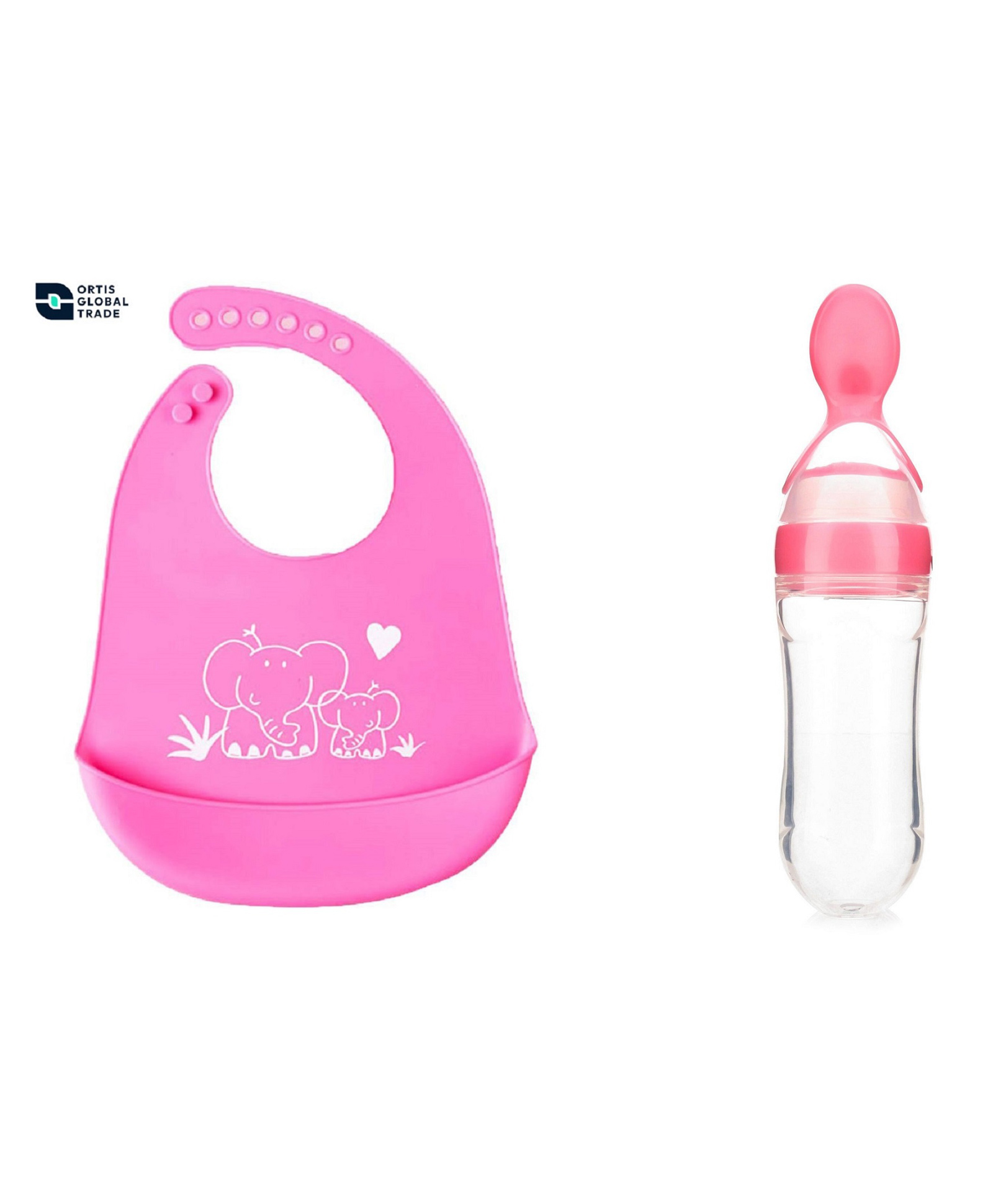 Ortis Adjustable Snap Button Bib With Crumb Catcher and Silicone Food Feeder -Pink (Colour & Design May Vary)-picture-10