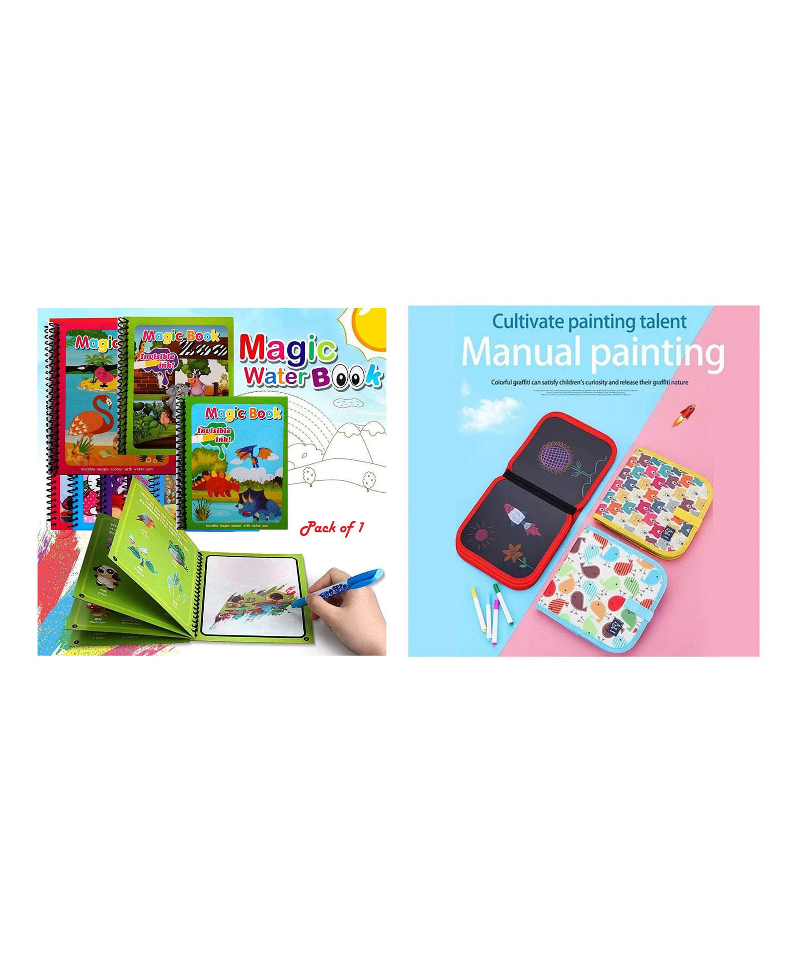 ortis Erasable Doodle Book Kit - 6 Pages & Water Coloring Doodle Book (Colour May Vary)-picture-19