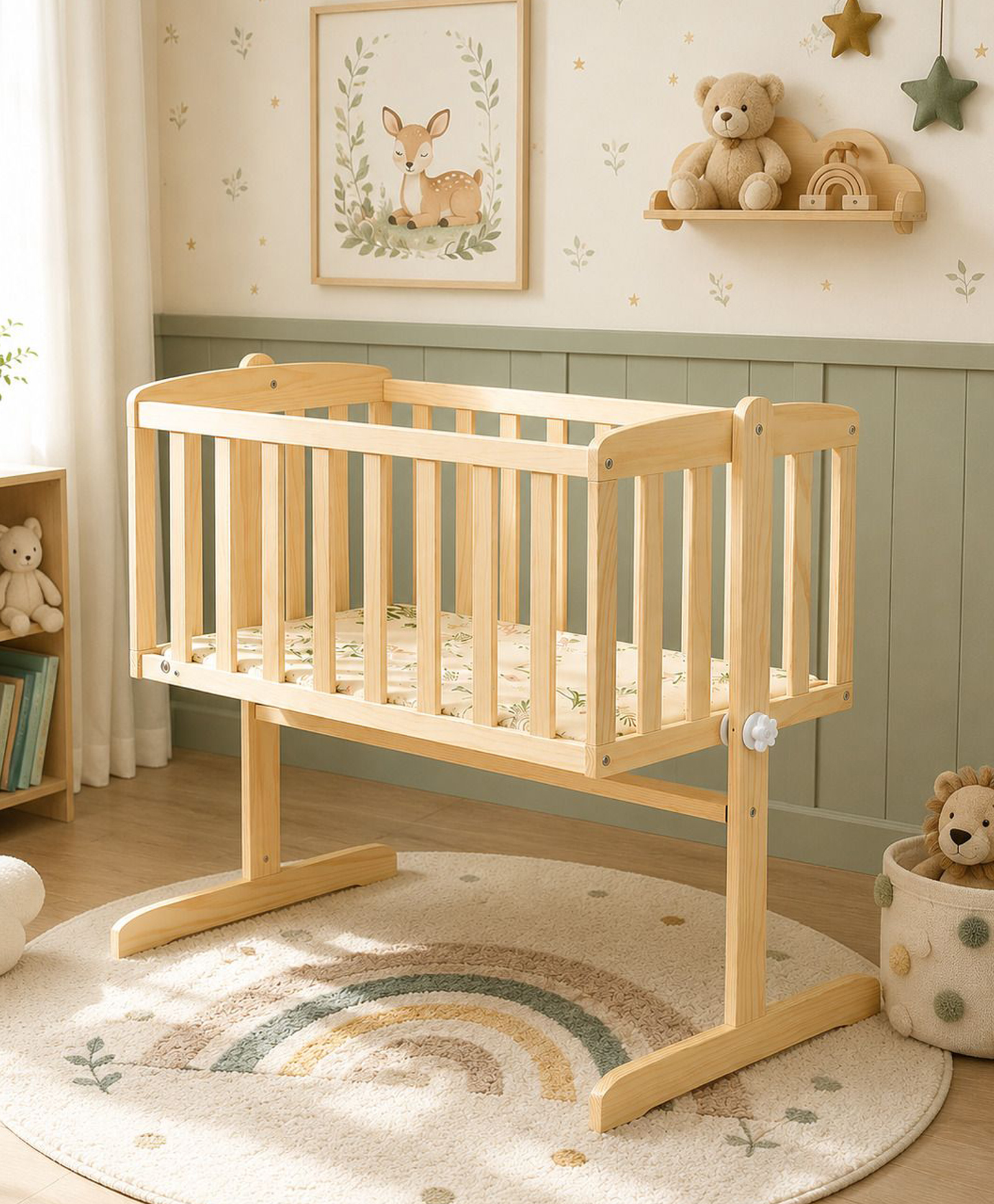 Furnifest Baby Wooden Cradle & Crib with Mosquito Net and Wheels, Ideal for Newborns up to 12 Months - Dark Brown-picture-13