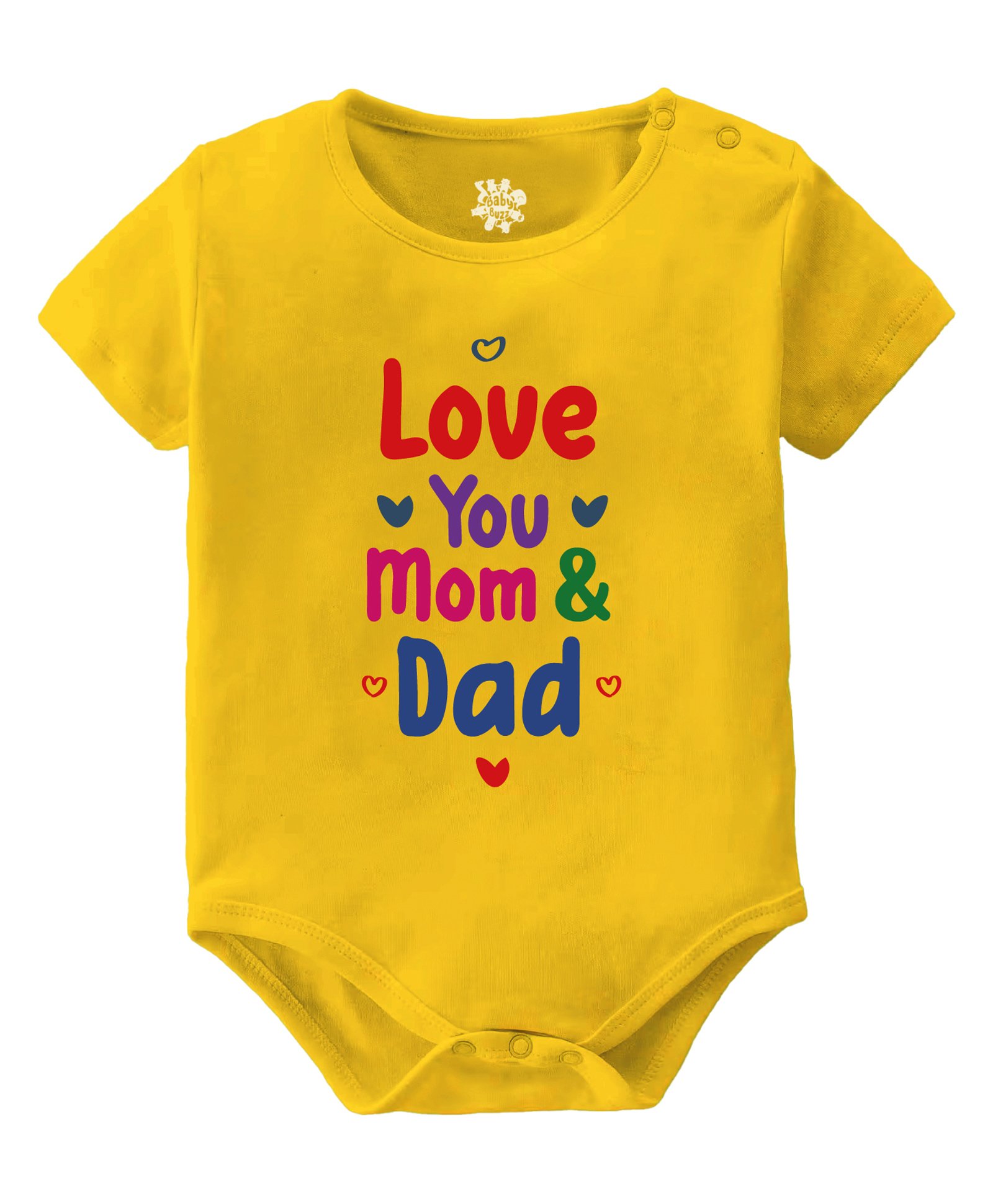 Baby Buzz 100% Cotton Family Theme Half Sleeves Love You Mom & Dad Text Printed Onesie - Yellow-picture-12