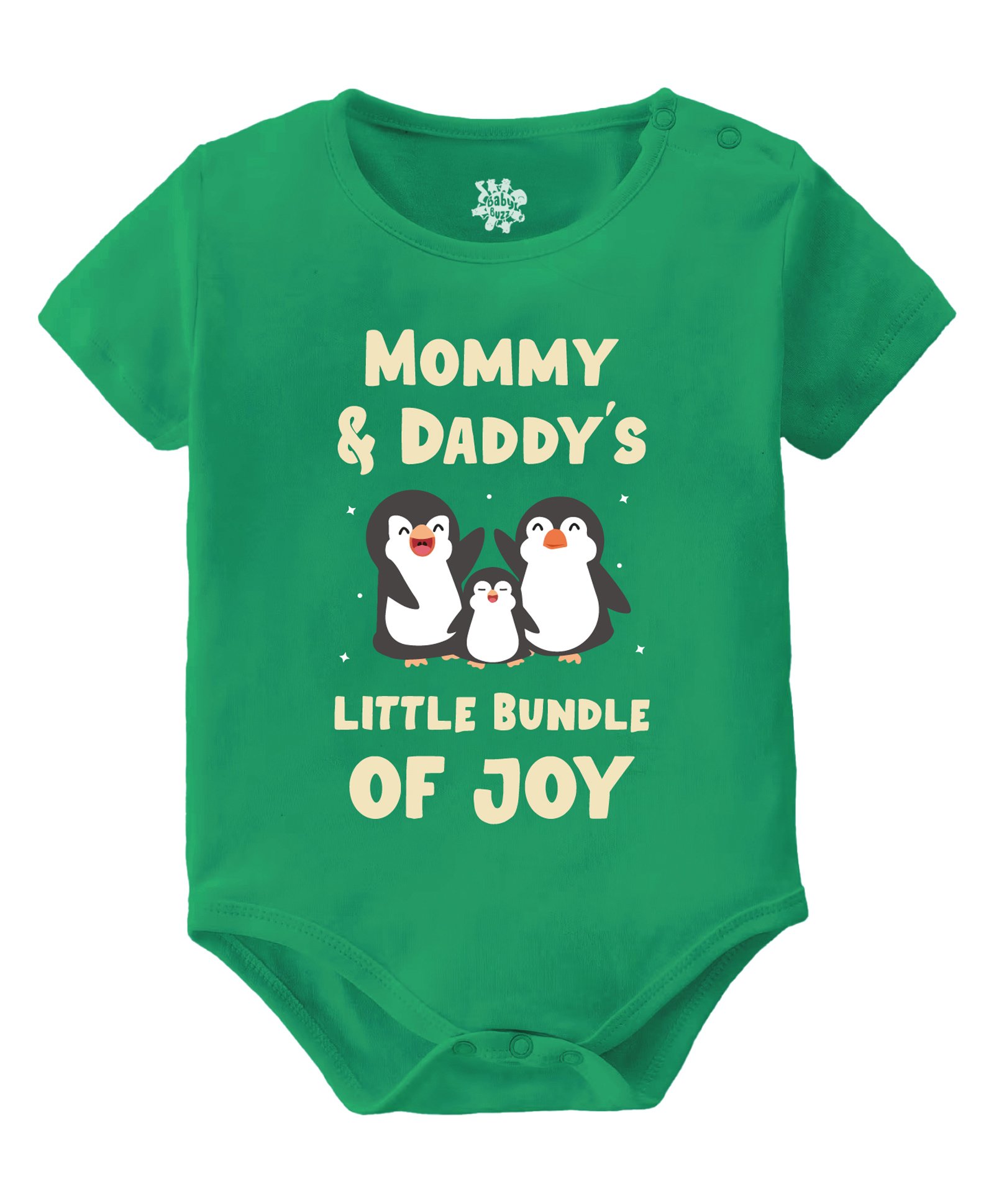 Baby Buzz 100% Cotton Family Theme Half Sleeves Mommy & Daddys Little Bundle Of Joy Text Printed Onesie - Green-image-4