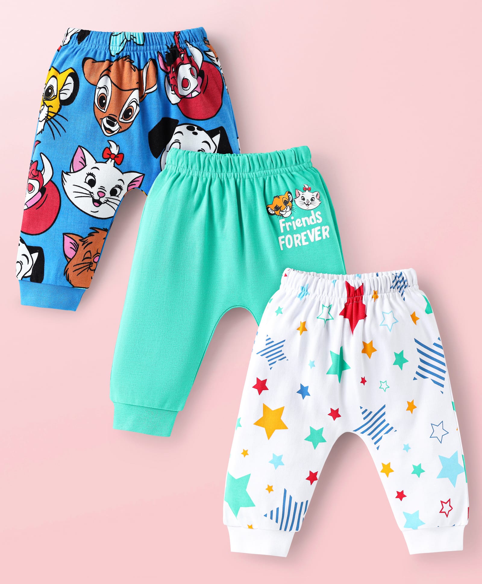 Babyhug Disney Interlock Knit Ankle Length Diaper Legging With Disney Character Graphic Pack Of 3 - Aqua Blue & White-image-12