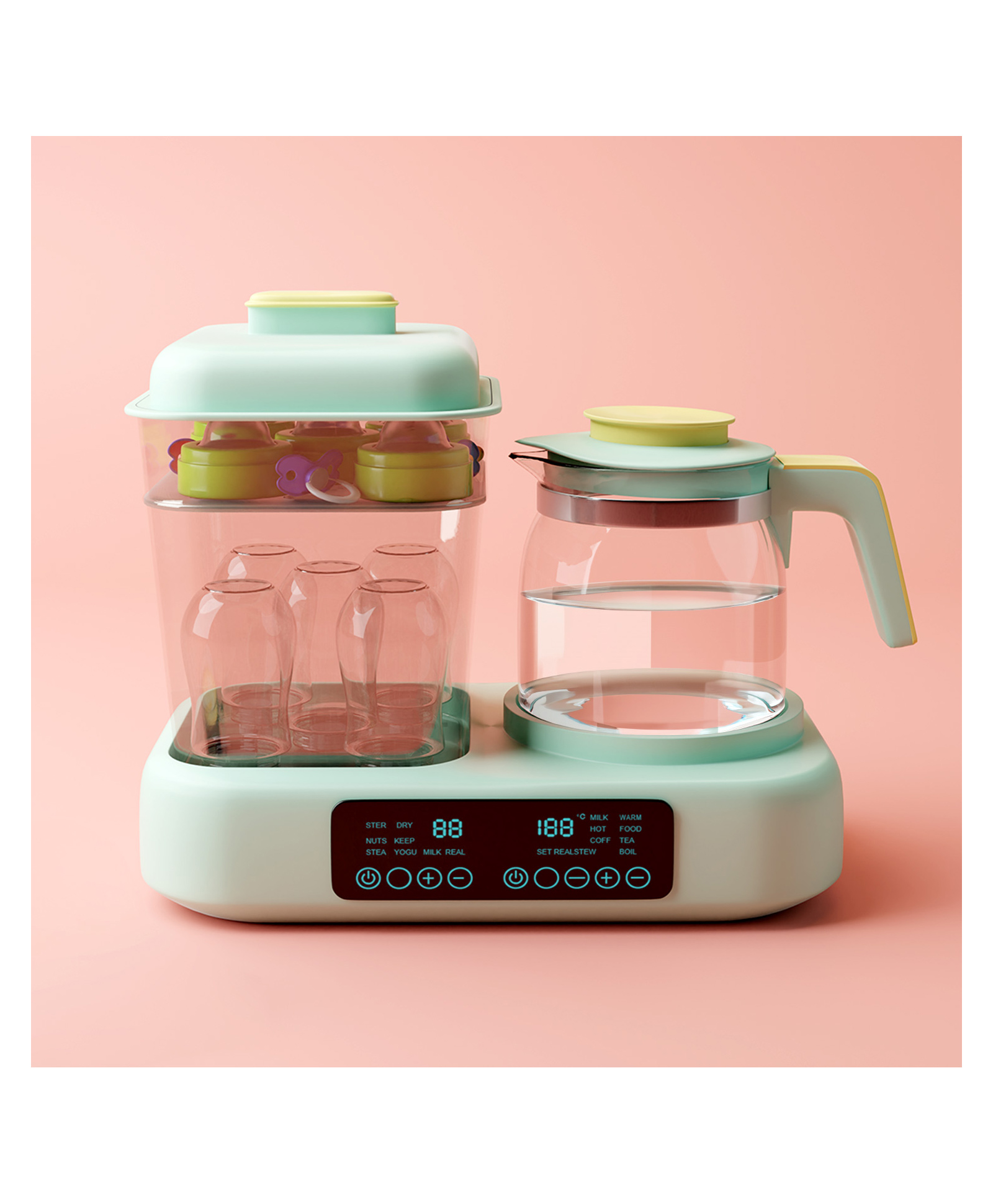 Lifelong Baby Bottle Sterilizer with Kettle for Feeding Bottles | Bottle Warmer for Babies, Bottle Sterilizer Machine with Drying Function| Capacity of 5 Baby Bottles| Bottle Sterilization - Sea Green