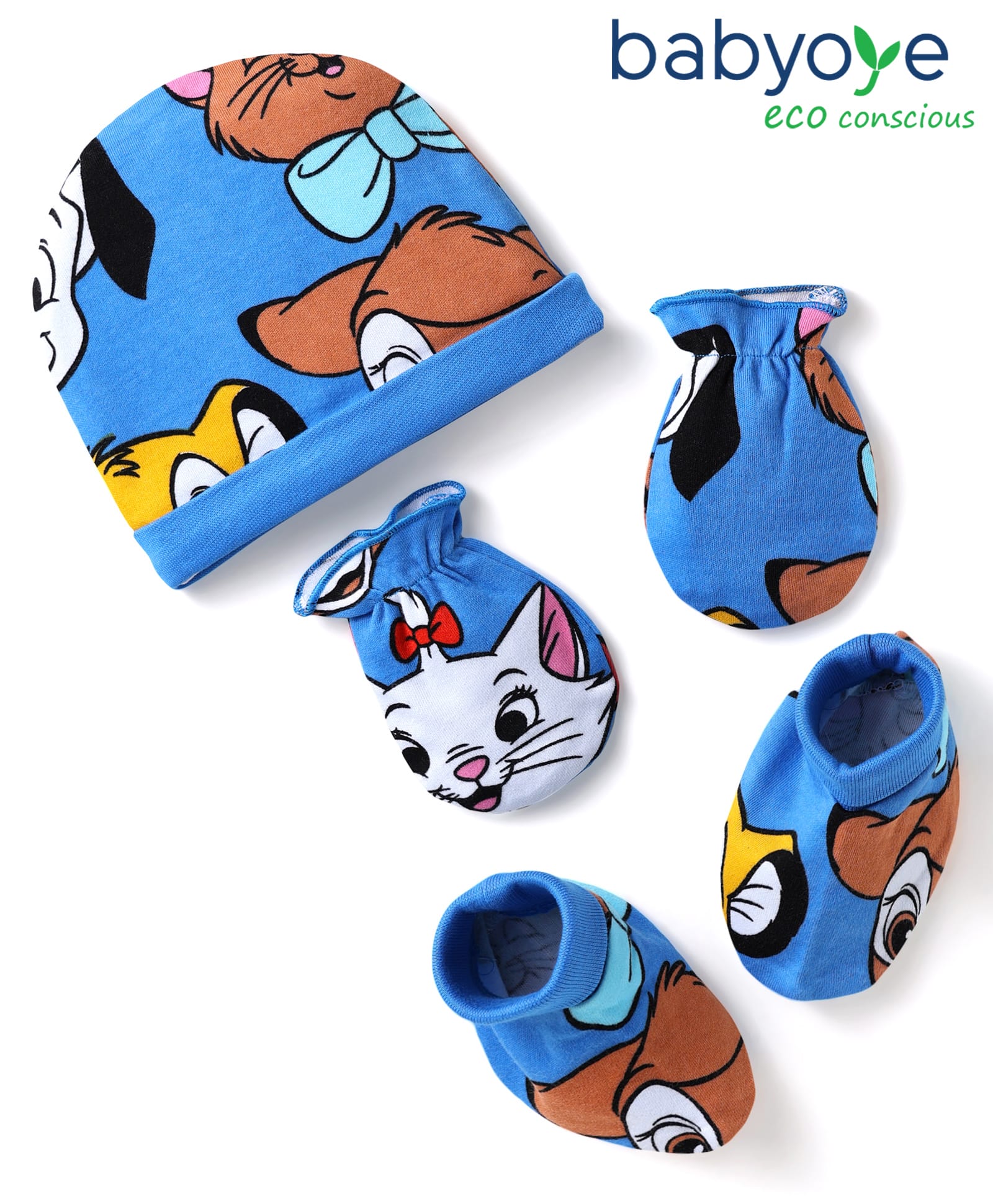 Babyhug Disney Interlock Knit Caps Mittens & Booties Set With Disney Character Print Blue - Diameter 11 cm-image-24