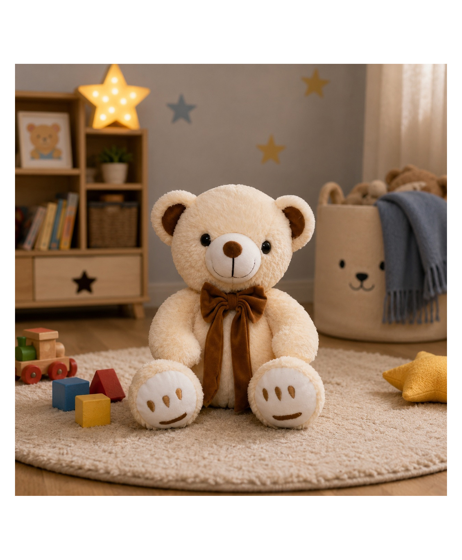 Goldenhub Toys Smily Plush Teddy Bear with Smiley Sole, 30 cm, White and Butter-image-46