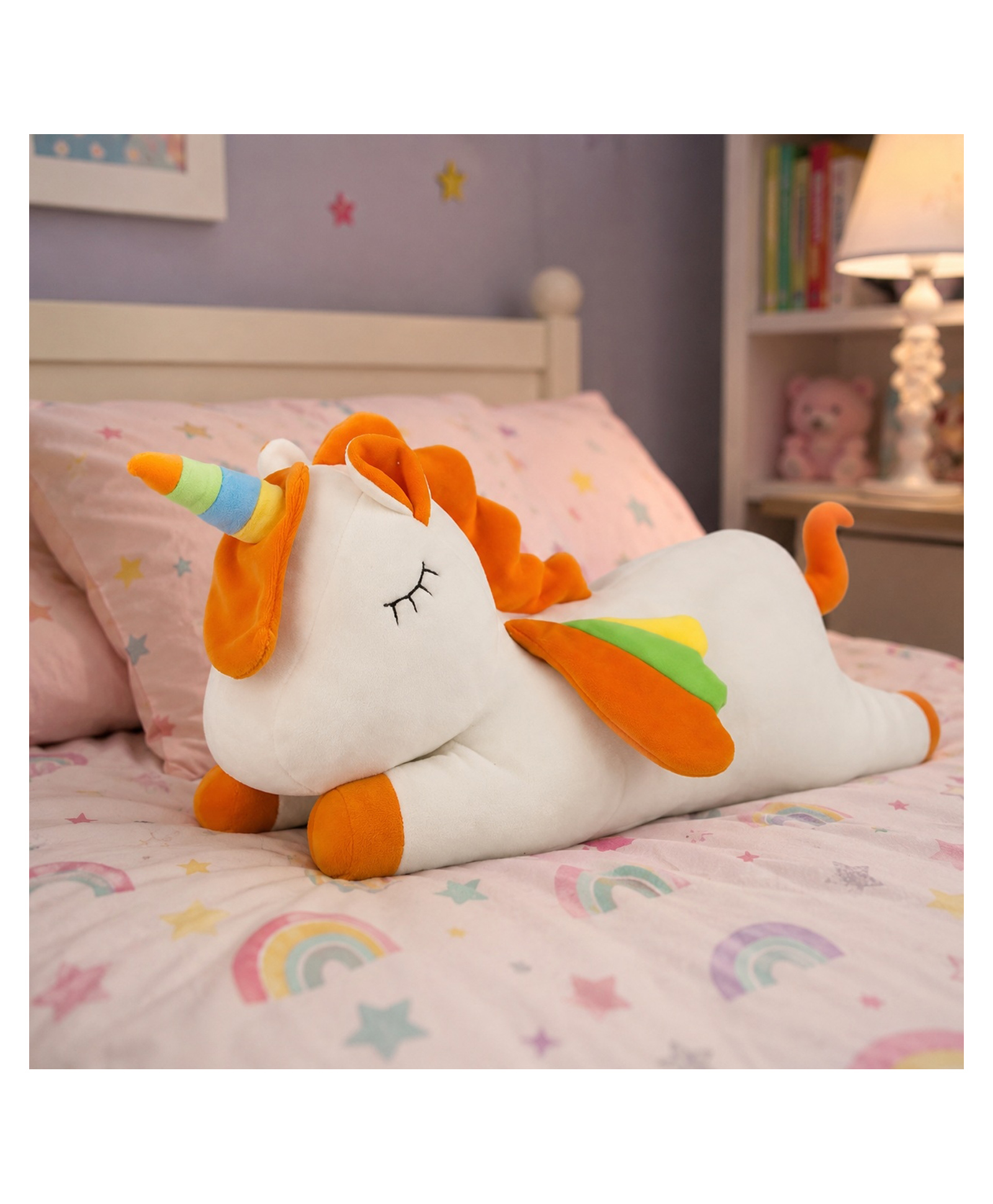 GoldenHub TOYS Soft Plush Unicorn Toy, Sleeping Pose Cream and Orange Toys - Height 30 cm-picture-24