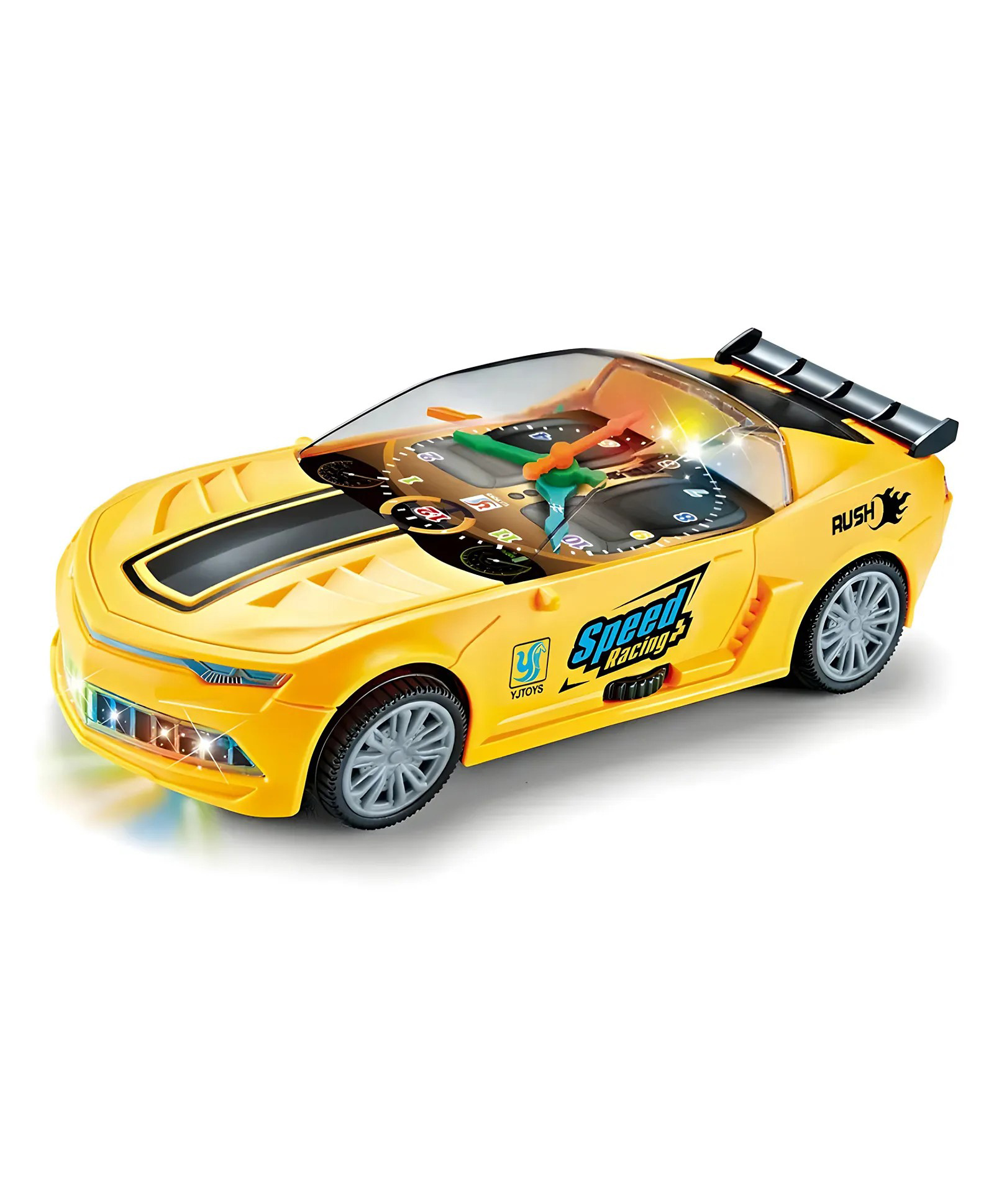 akn toys battery operated bump & go electric toy car universal wheel clock car toy with light and music-pack of 1-( color and design may vary )