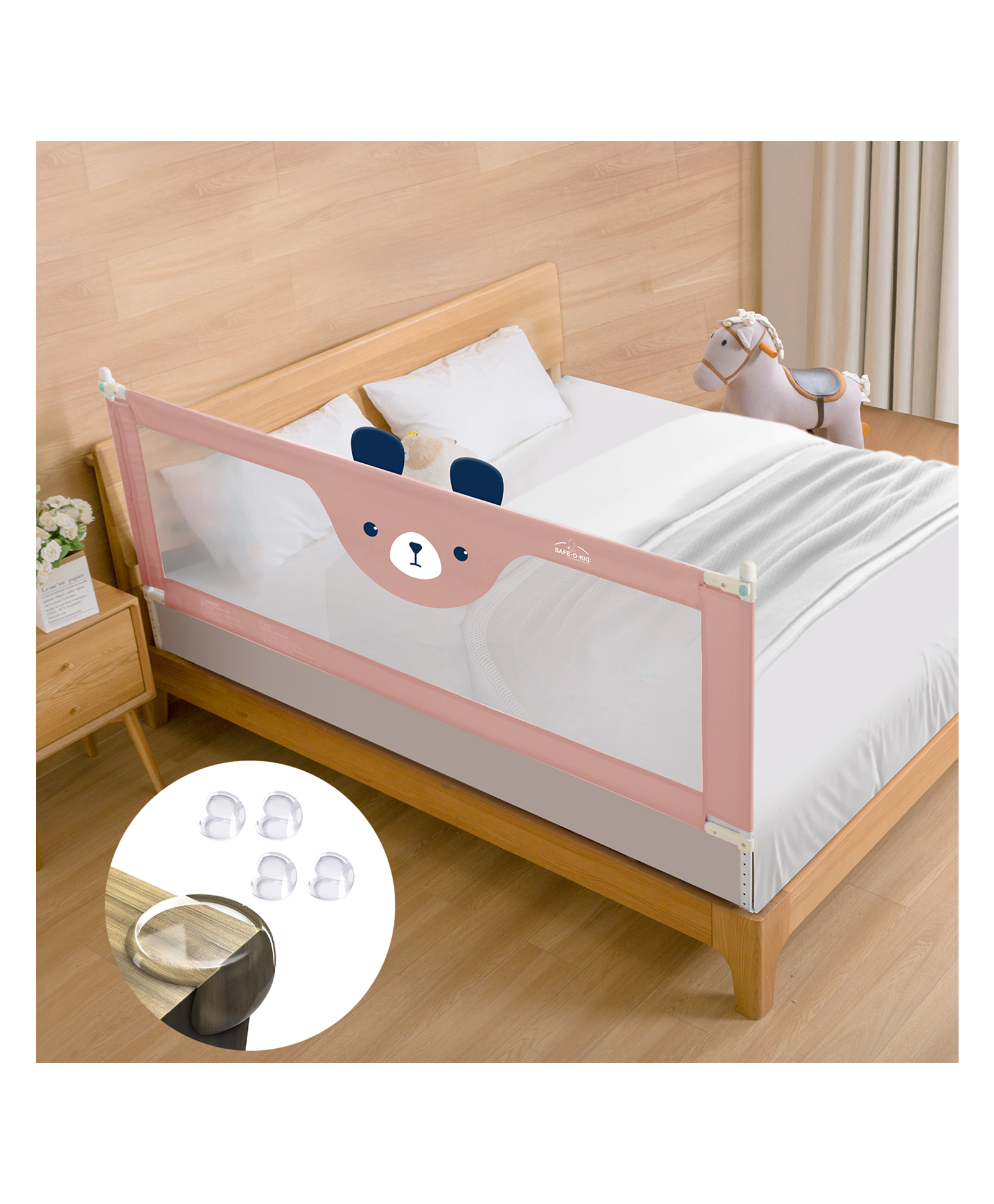 Safe-O-Kid Baby Bed Rail Guard for Toddler Safety, Portable, Adjustable Height, Single Bed Side Rail - Pink-image-42